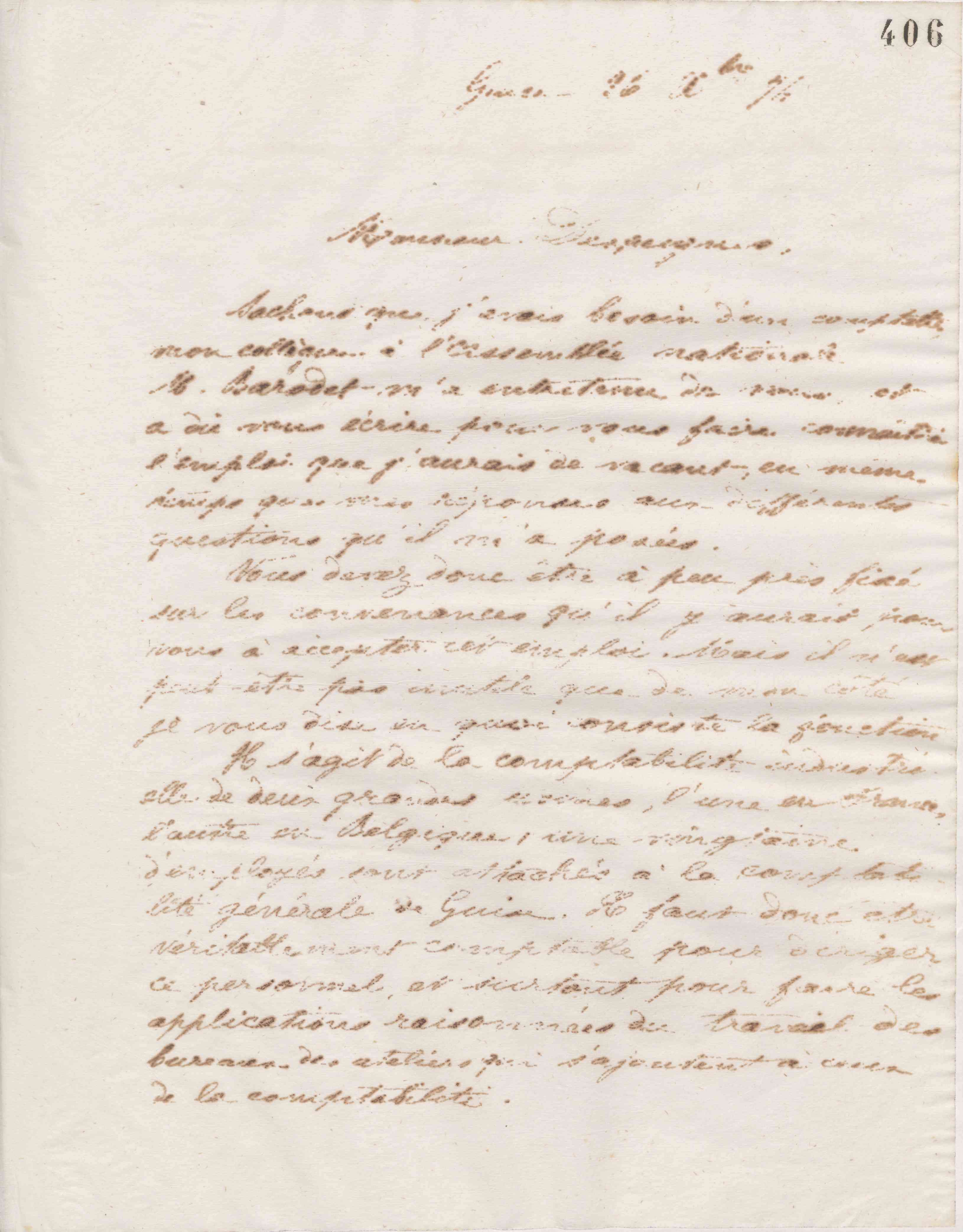 Jean-Baptiste André Godin à monsieur Despaignes, 26 décembre 1874 Jean-Baptiste André Godin à monsieur Despaignes, 26 décembre 1874
