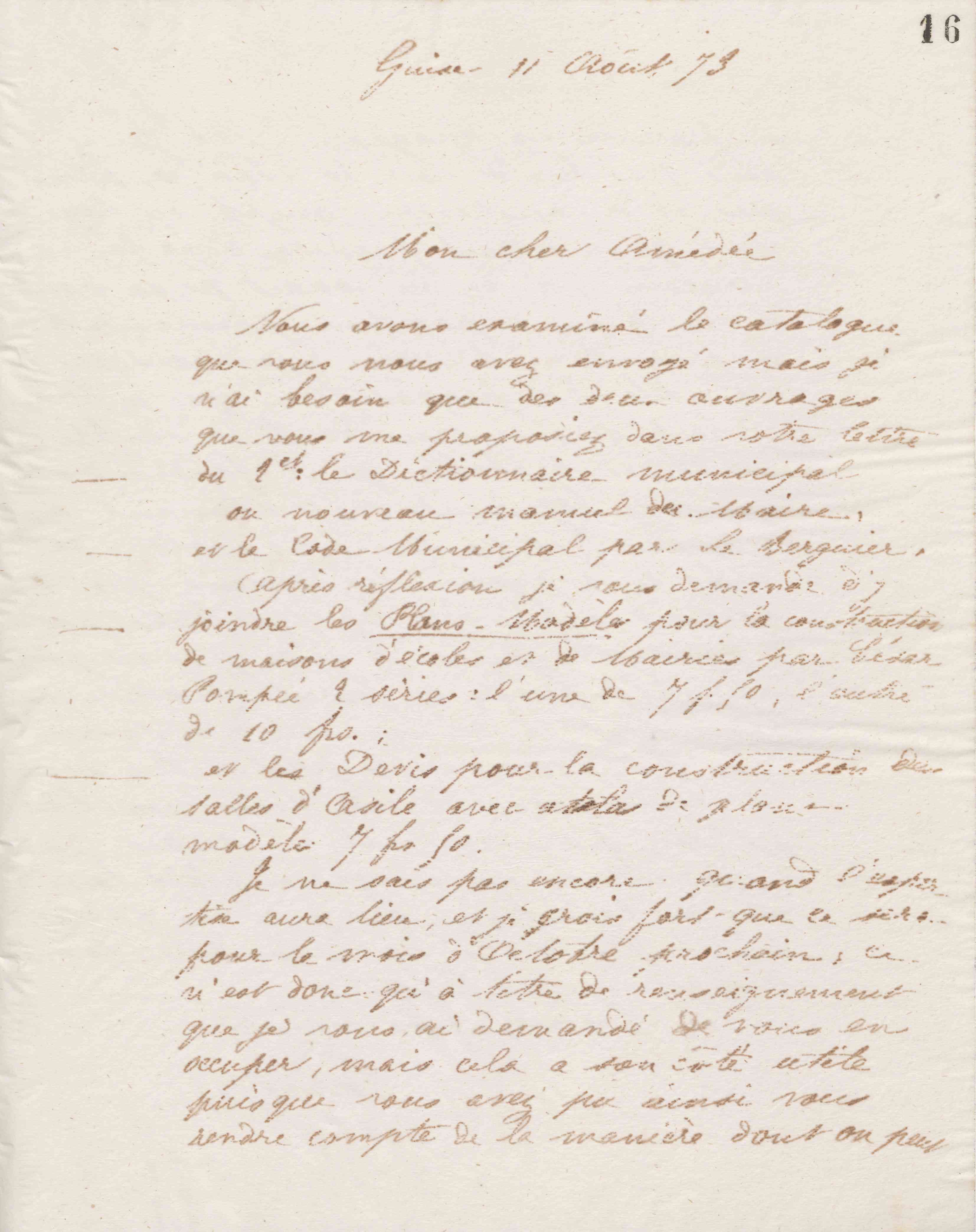 Jean-Baptiste André Godin à Amédée Moret, 11 août 1873 Jean-Baptiste André Godin à Amédée Moret, 11 août 1873