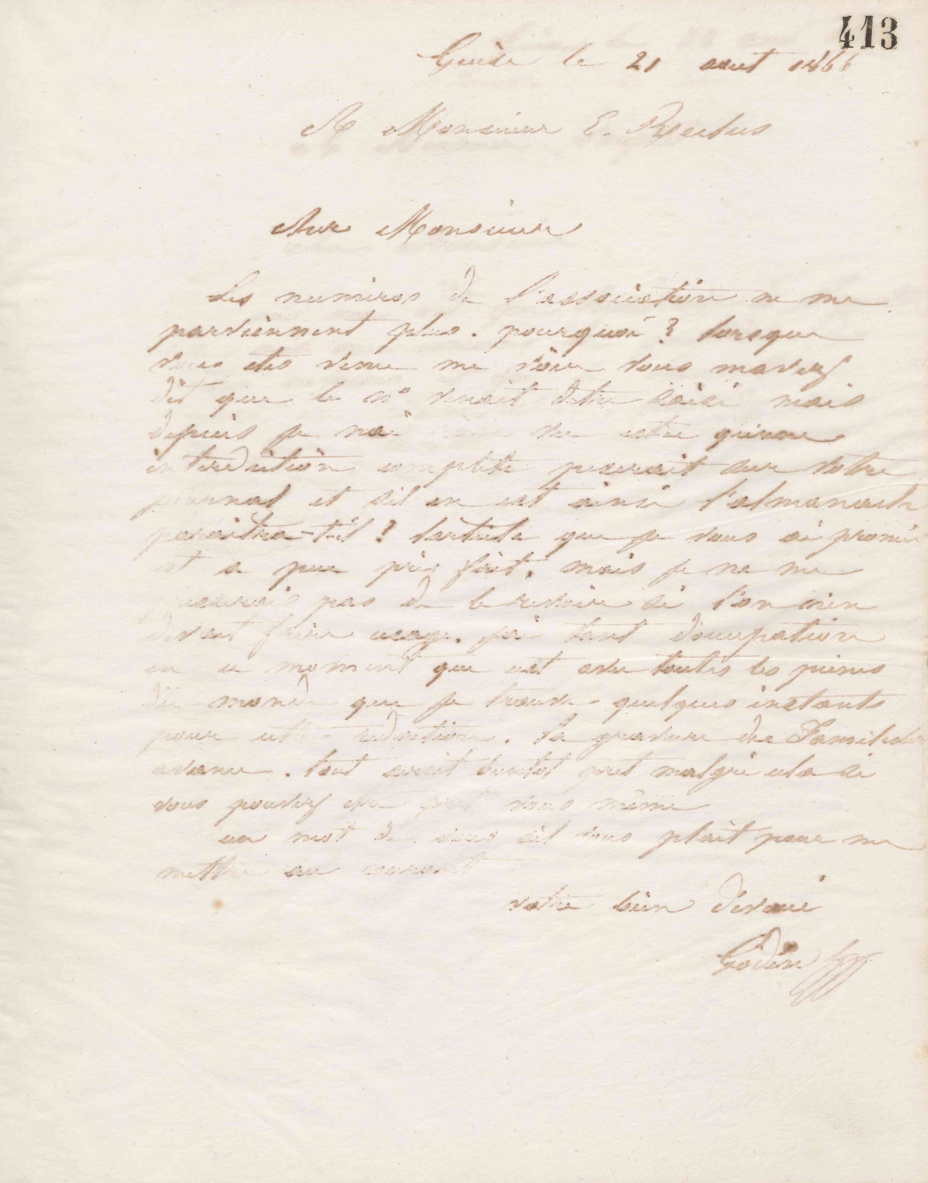 Jean-Baptiste André Godin à Élie Reclus, 21 août 1866
