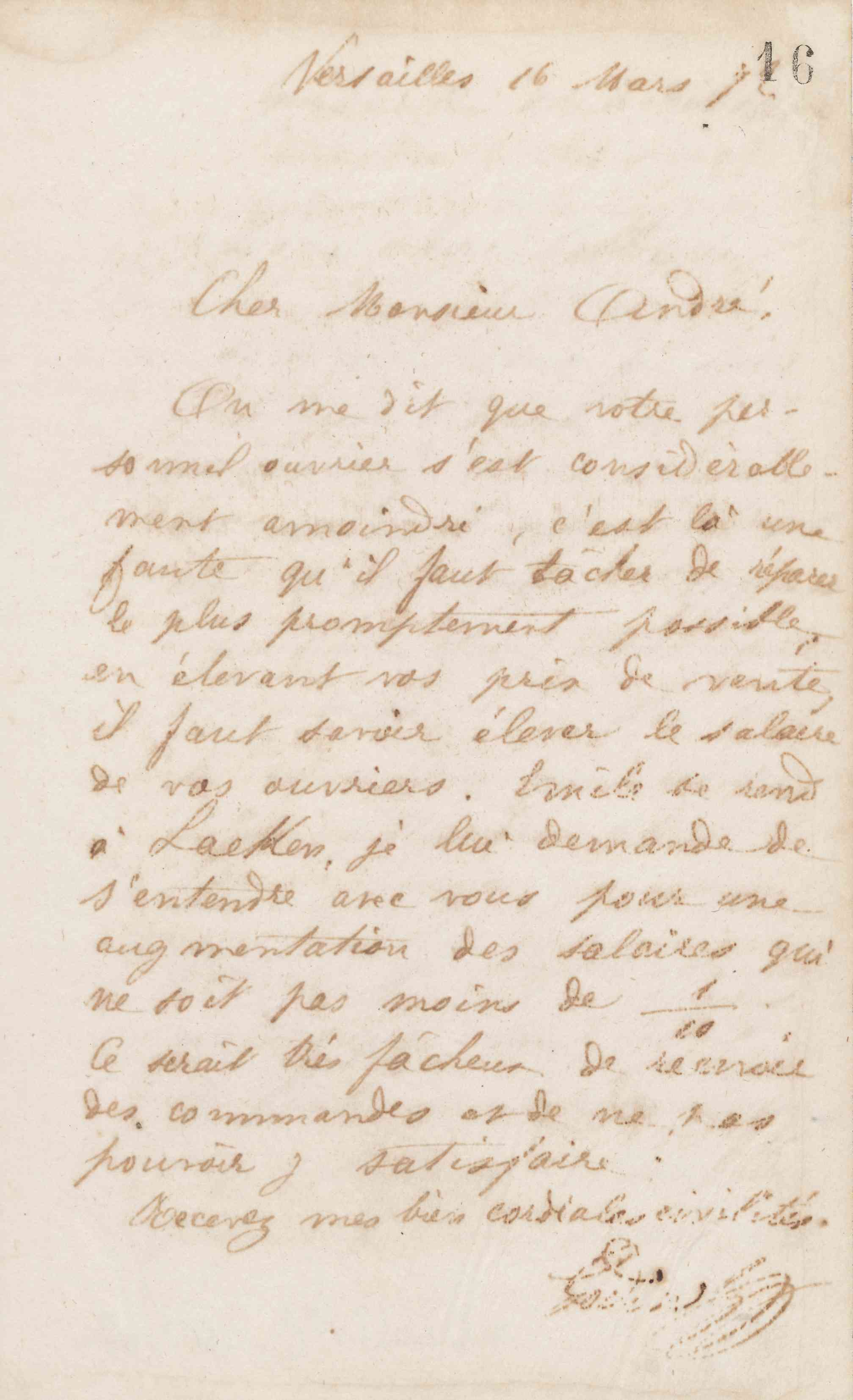 Jean-Baptiste André Godin à Eugène André, 16 mars 1872