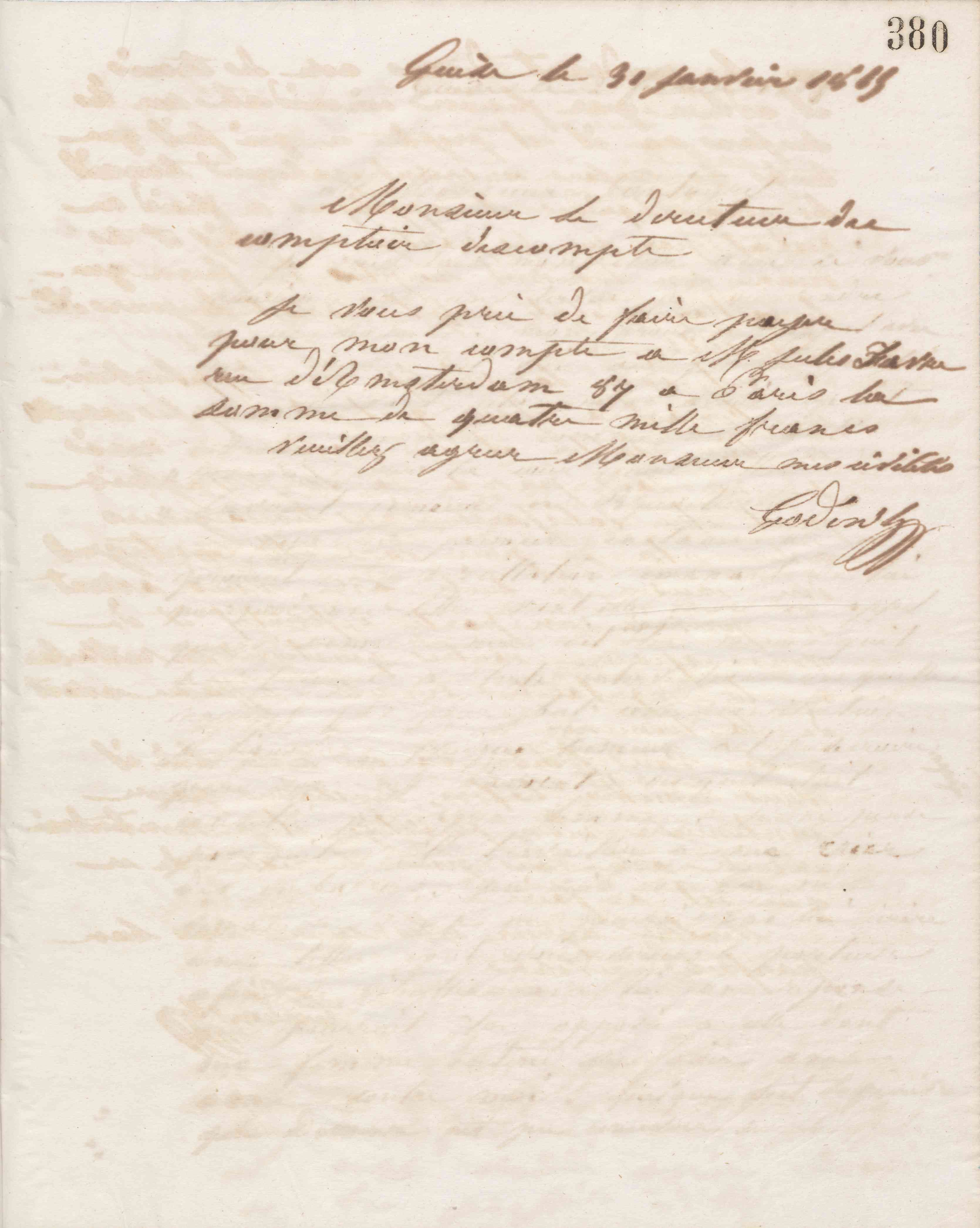 Jean-Baptiste André Godin au directeur du Comptoir d&#039;escompte, 31 janvier 1865