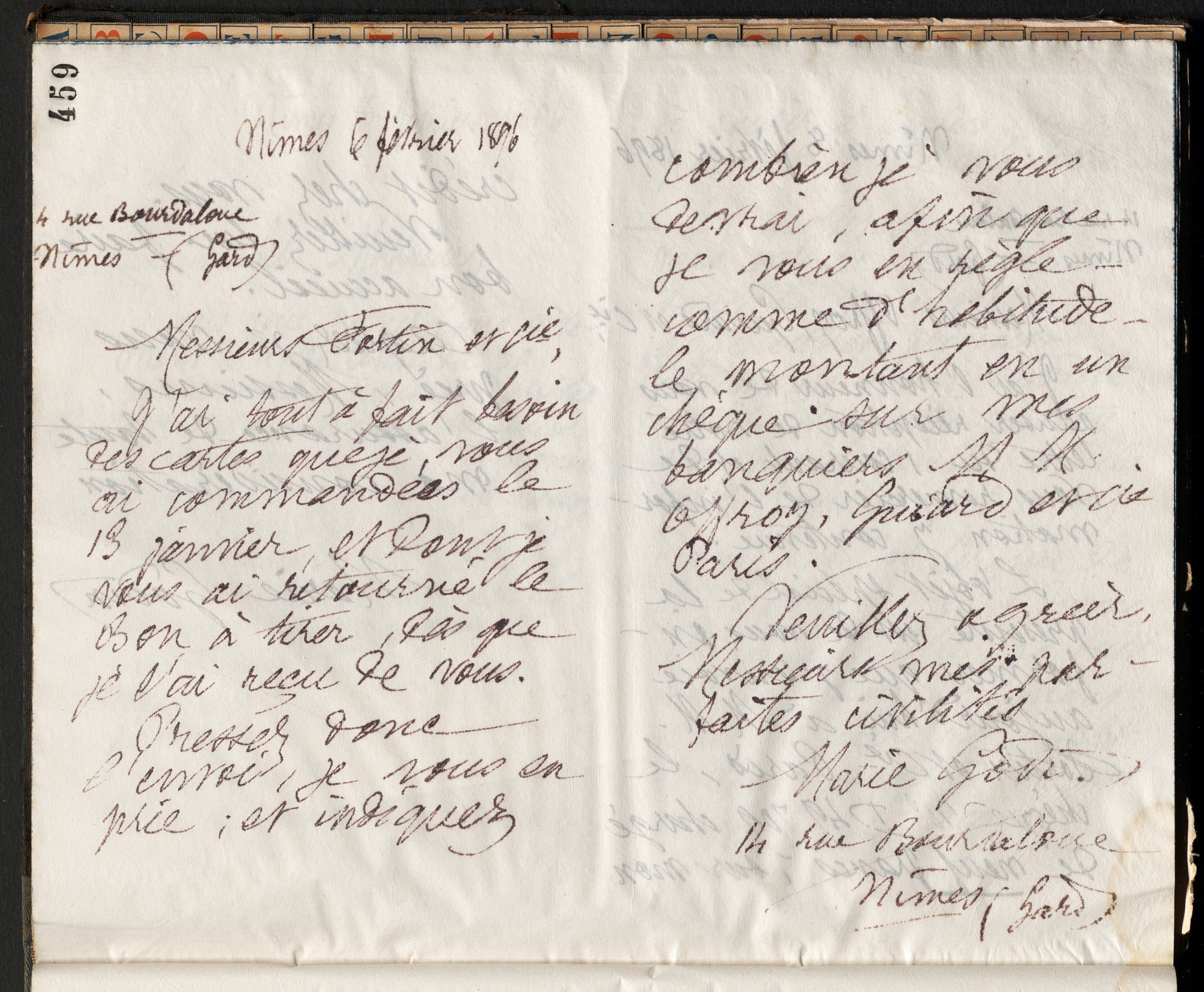 Marie Moret à Fortin et Cie, 6 février 1896