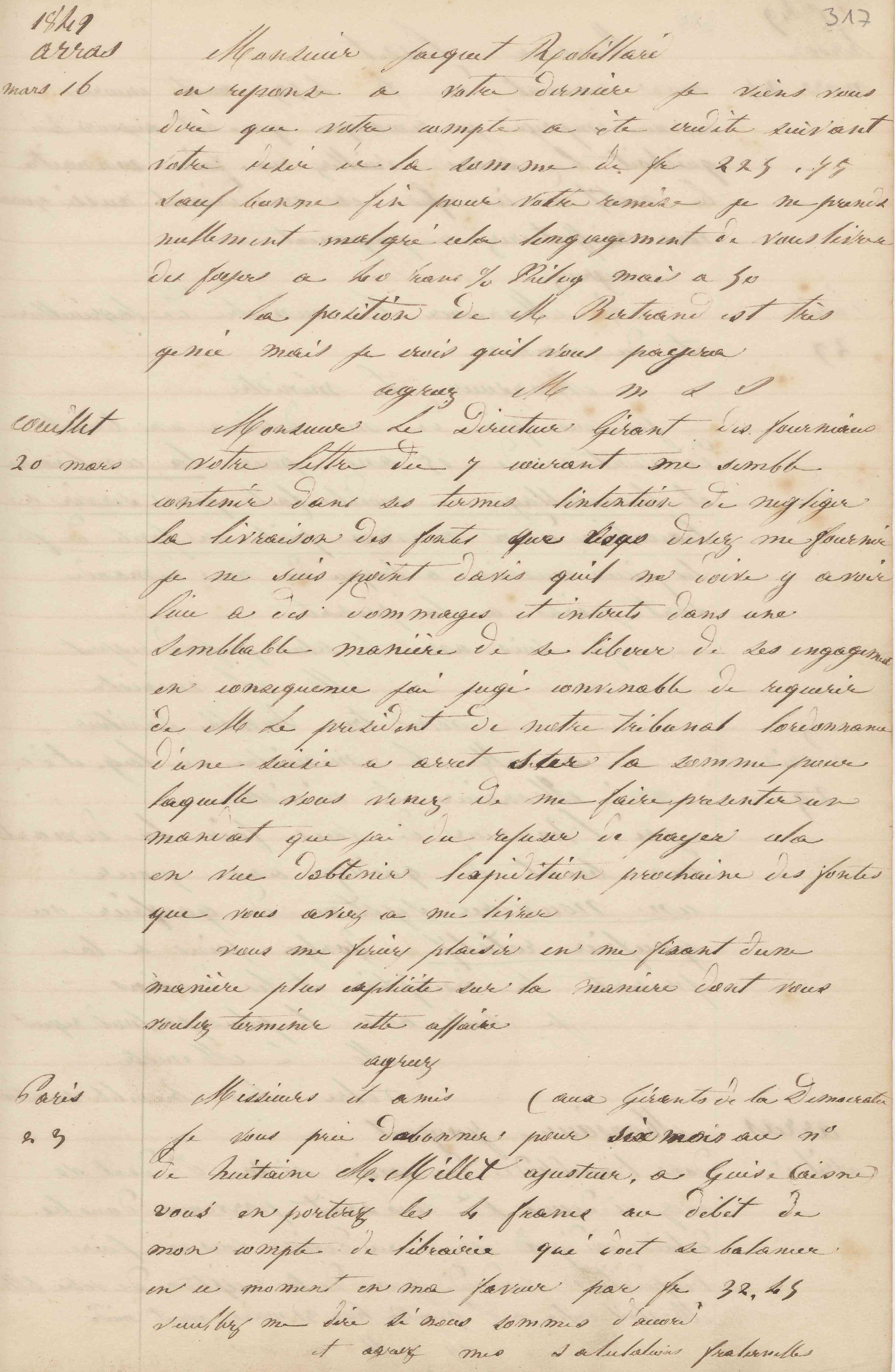 Jean-Baptiste André Godin à la Société anonyme des hauts-fourneaux, usines et charbonnages de Marcinelle et Couillet, 20 mars 1849