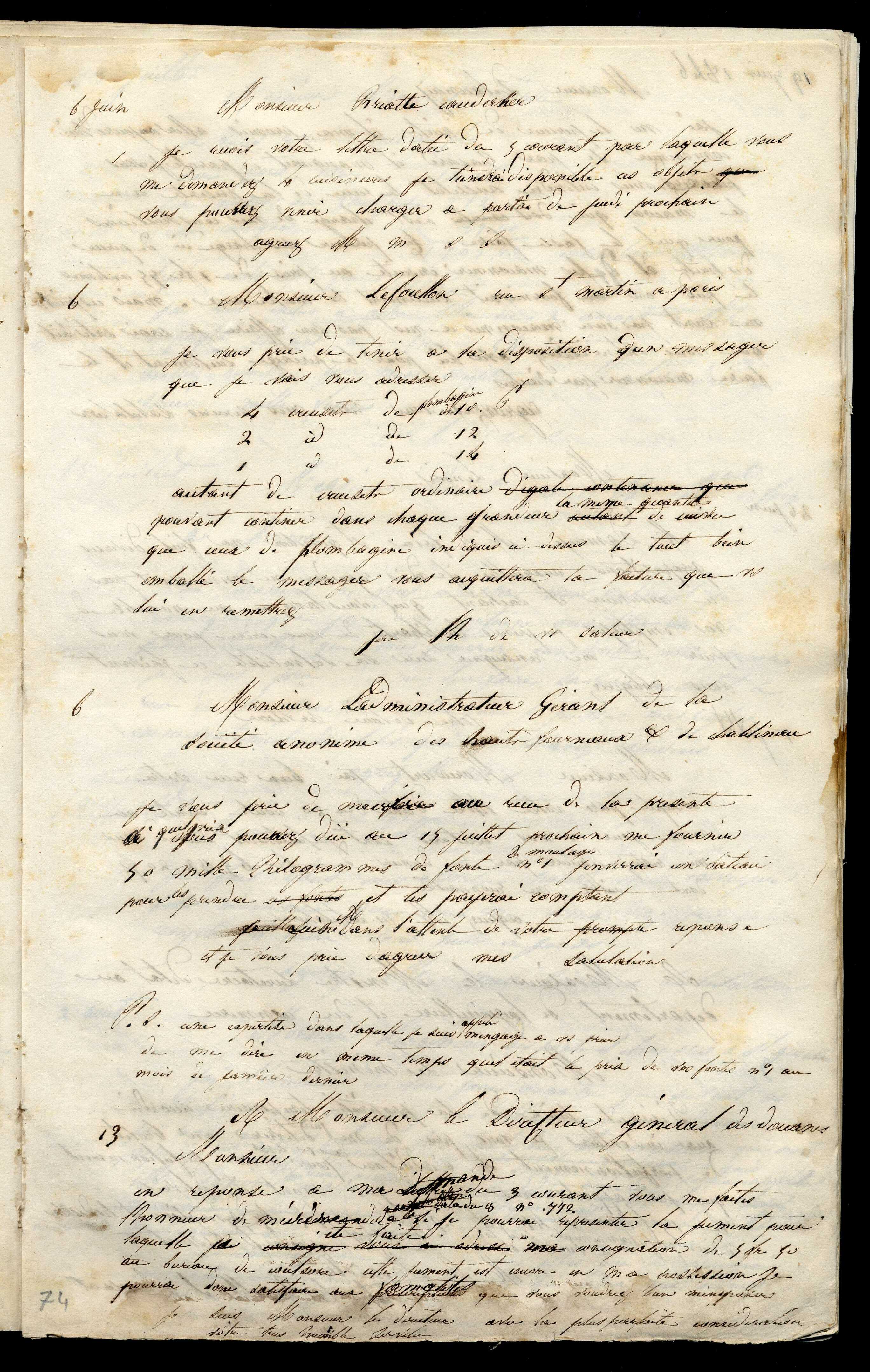 Jean-Baptiste André Godin à monsieur Lefoullon, 6 [juin 1846]