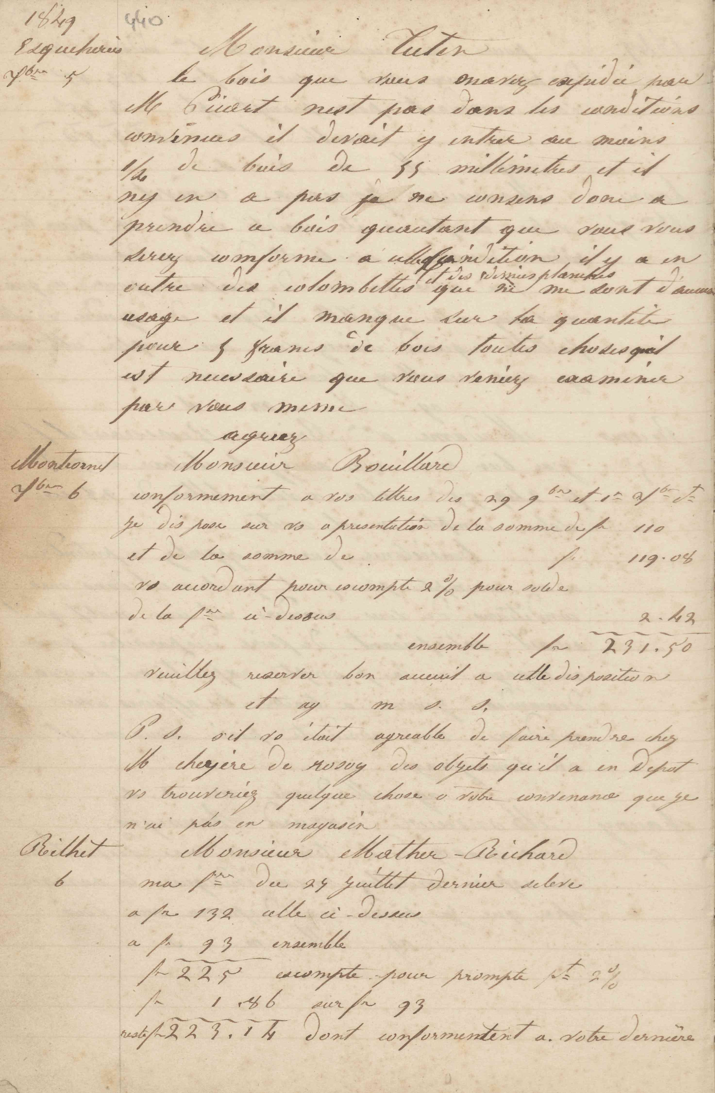 Jean-Baptiste André Godin à monsieur Bouillard, 6 décembre [1849]
