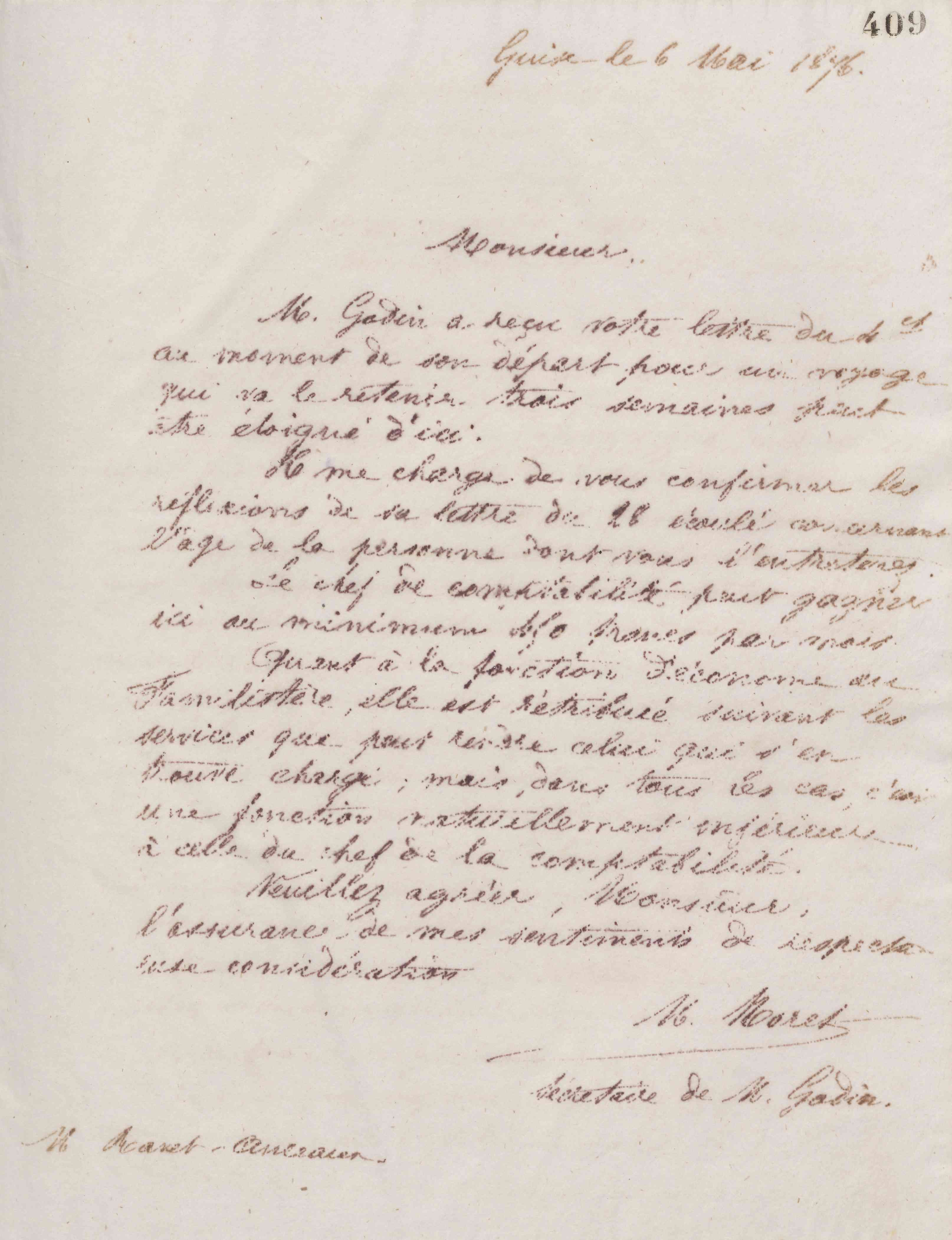 Marie Moret à Jean-Baptiste Ravet-Anceaux, 6 mai 1876