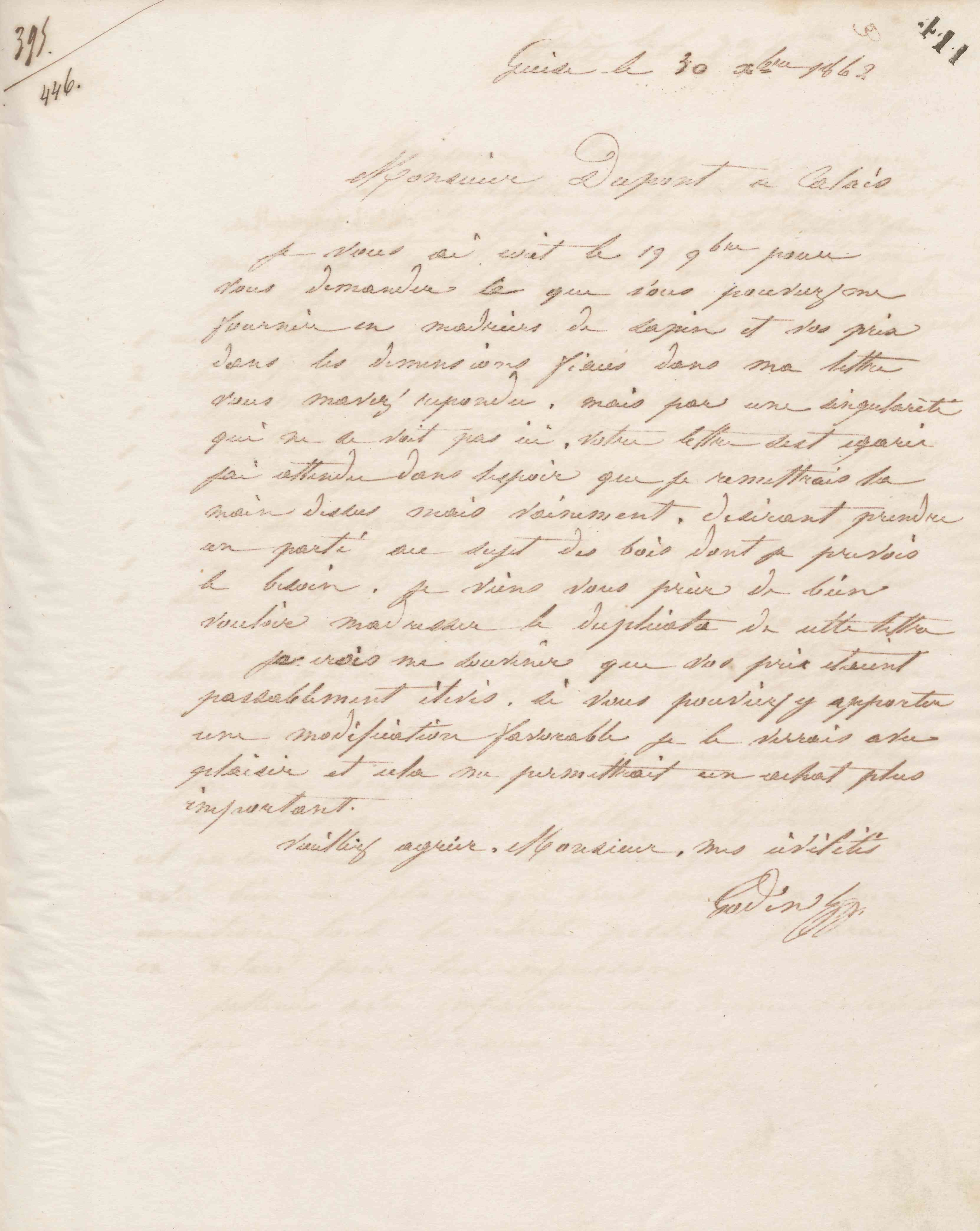 Jean-Baptiste André Godin à Henri Dupont, 30 décembre 1862 Jean-Baptiste André Godin à Henri Dupont, 30 décembre 1862