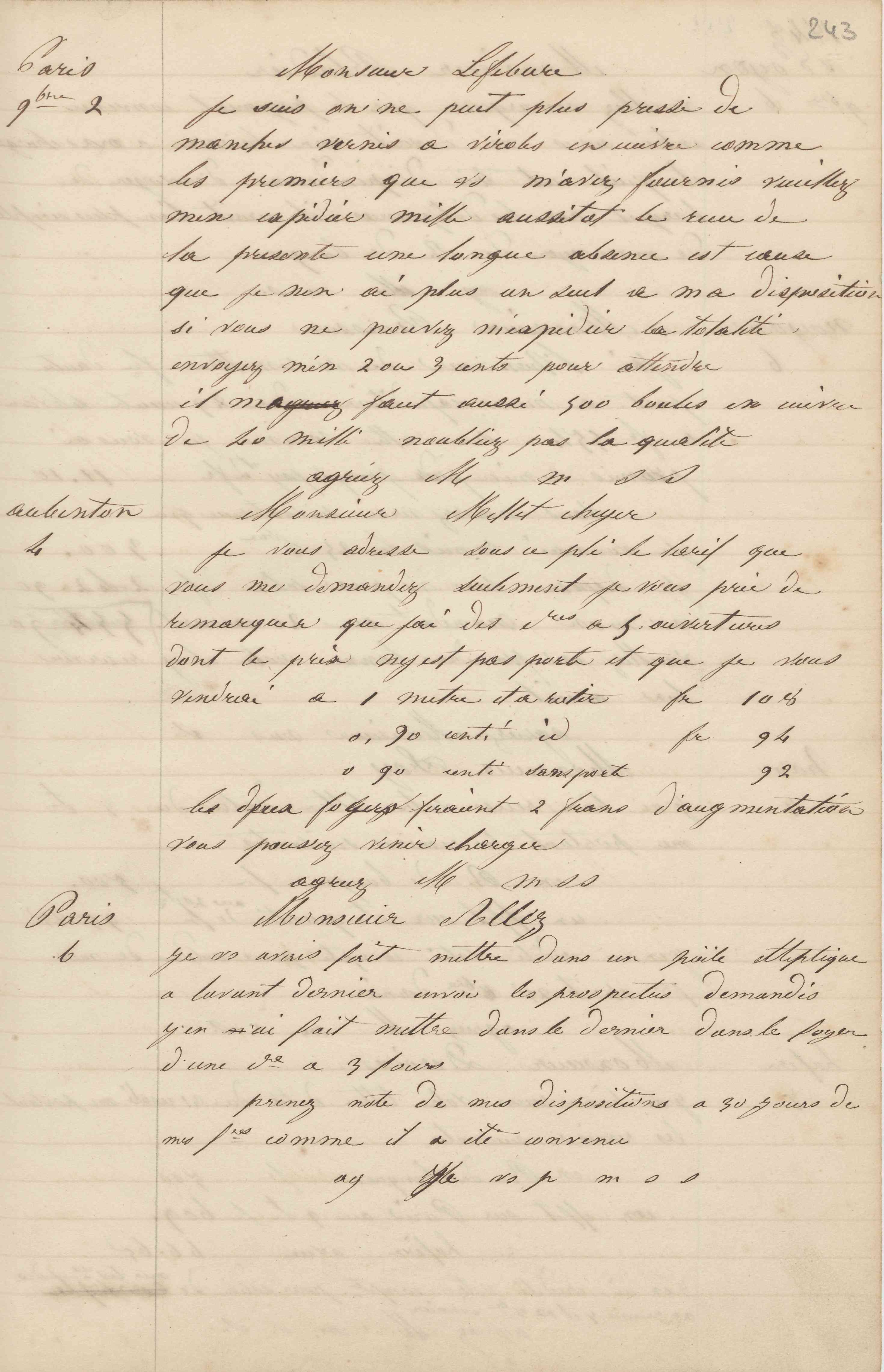 Jean-Baptiste André Godin à monsieur Lefébure, 2 novembre 1848