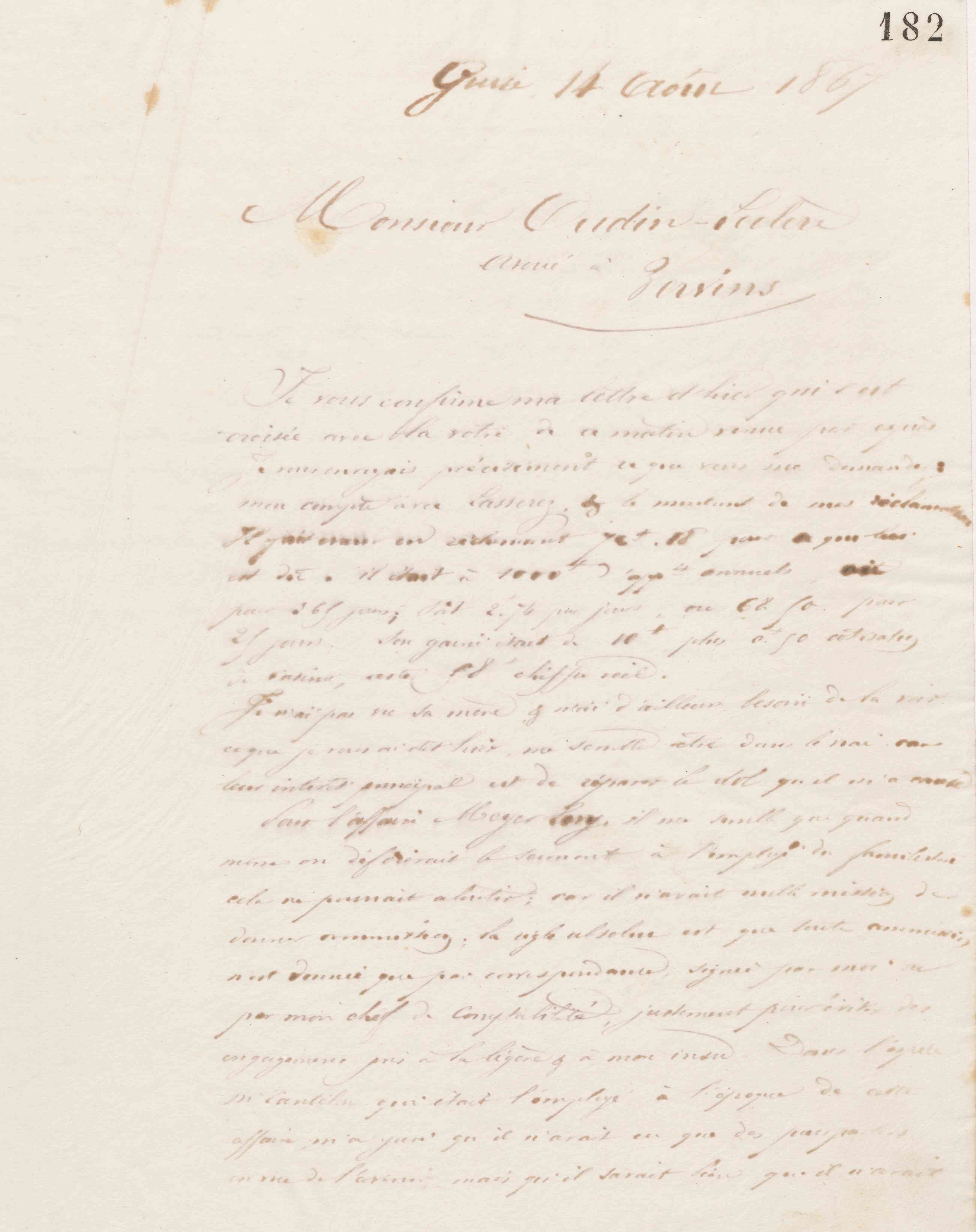 Jean-Baptiste André Godin à Louis Oudin-Leclère, 14 août 1867