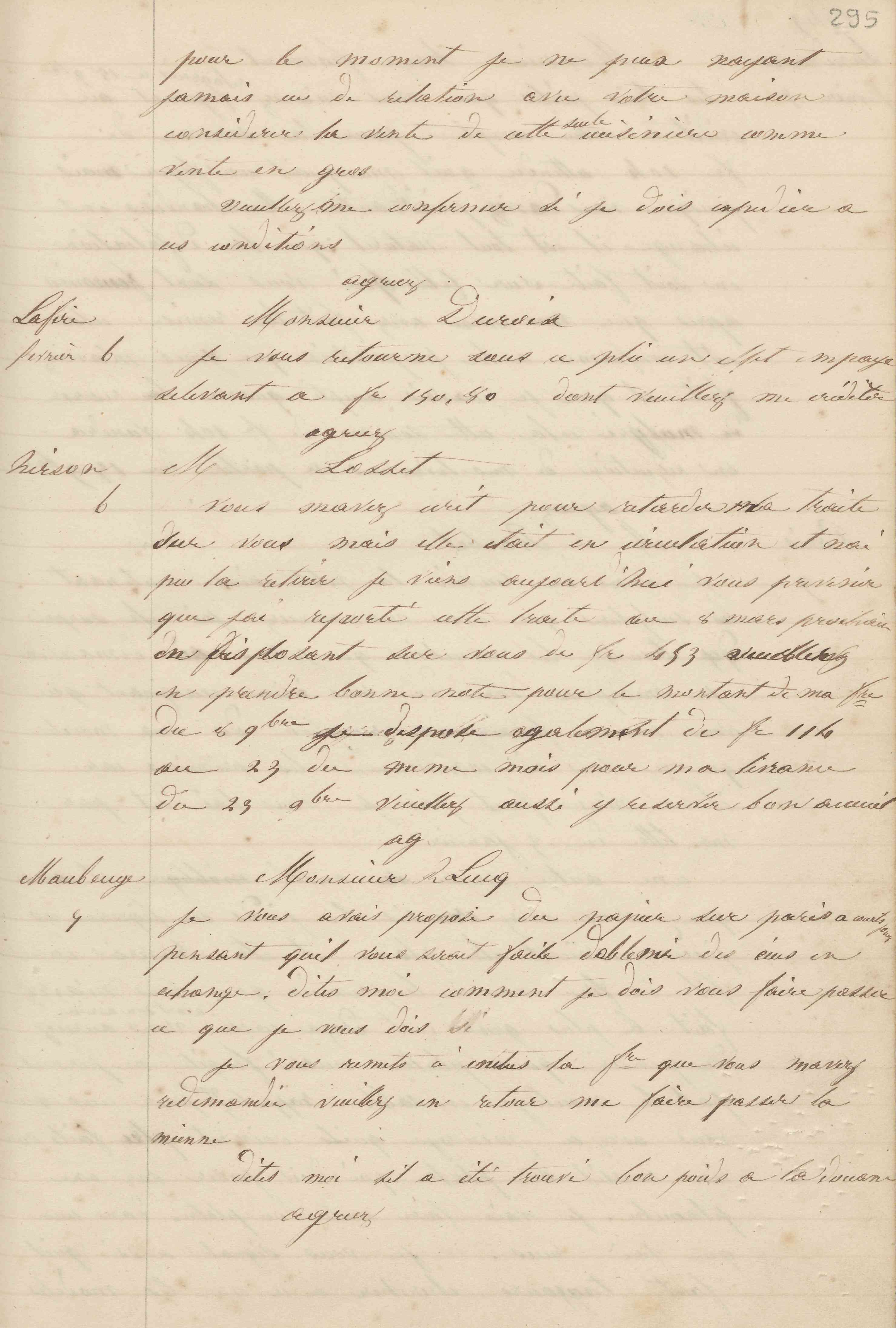 Jean-Baptiste André Godin à monsieur Decroix, 6 février 1849