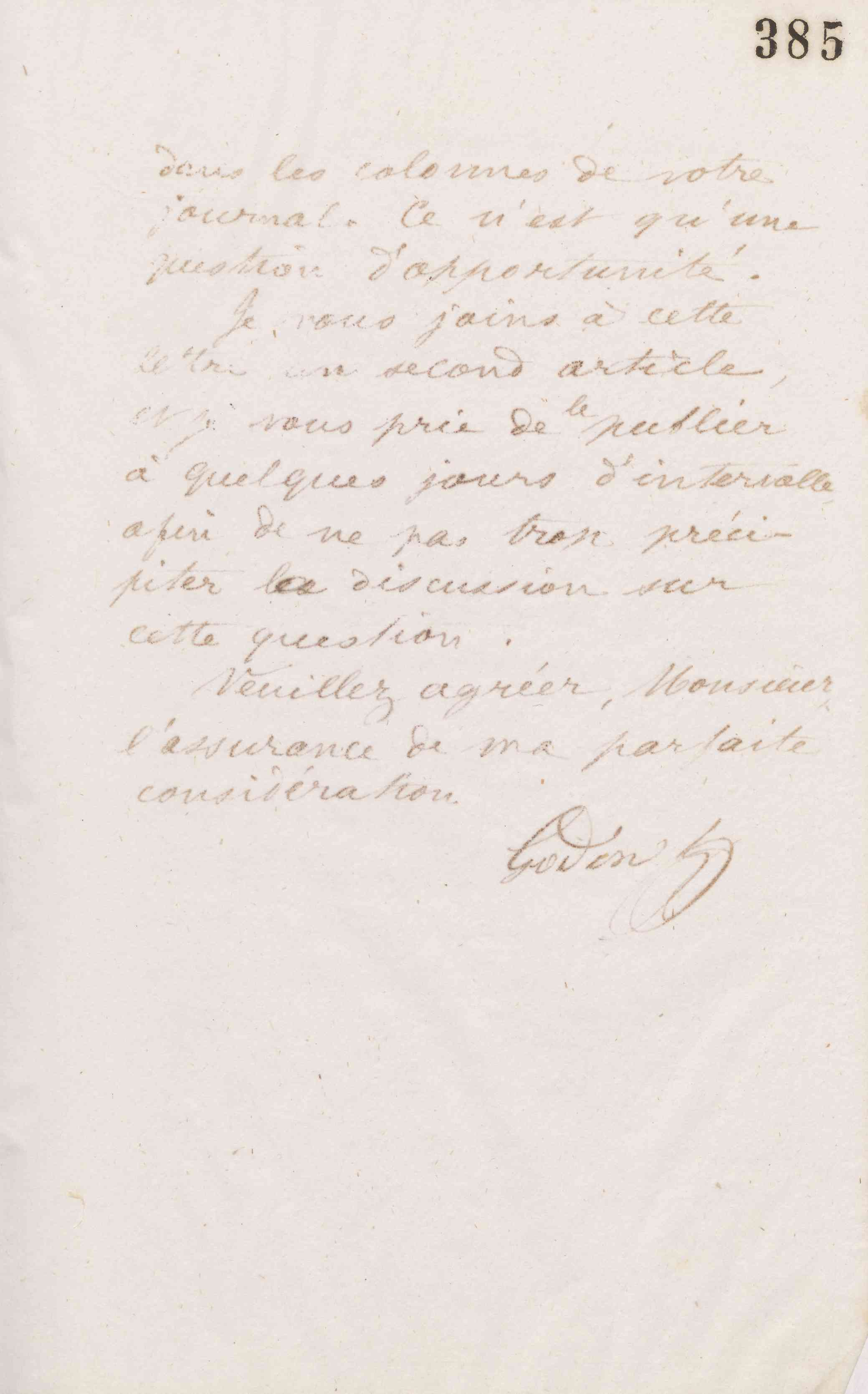 Jean-Baptiste André Godin au journal L'Opinion nationale, 7 mars 1874
