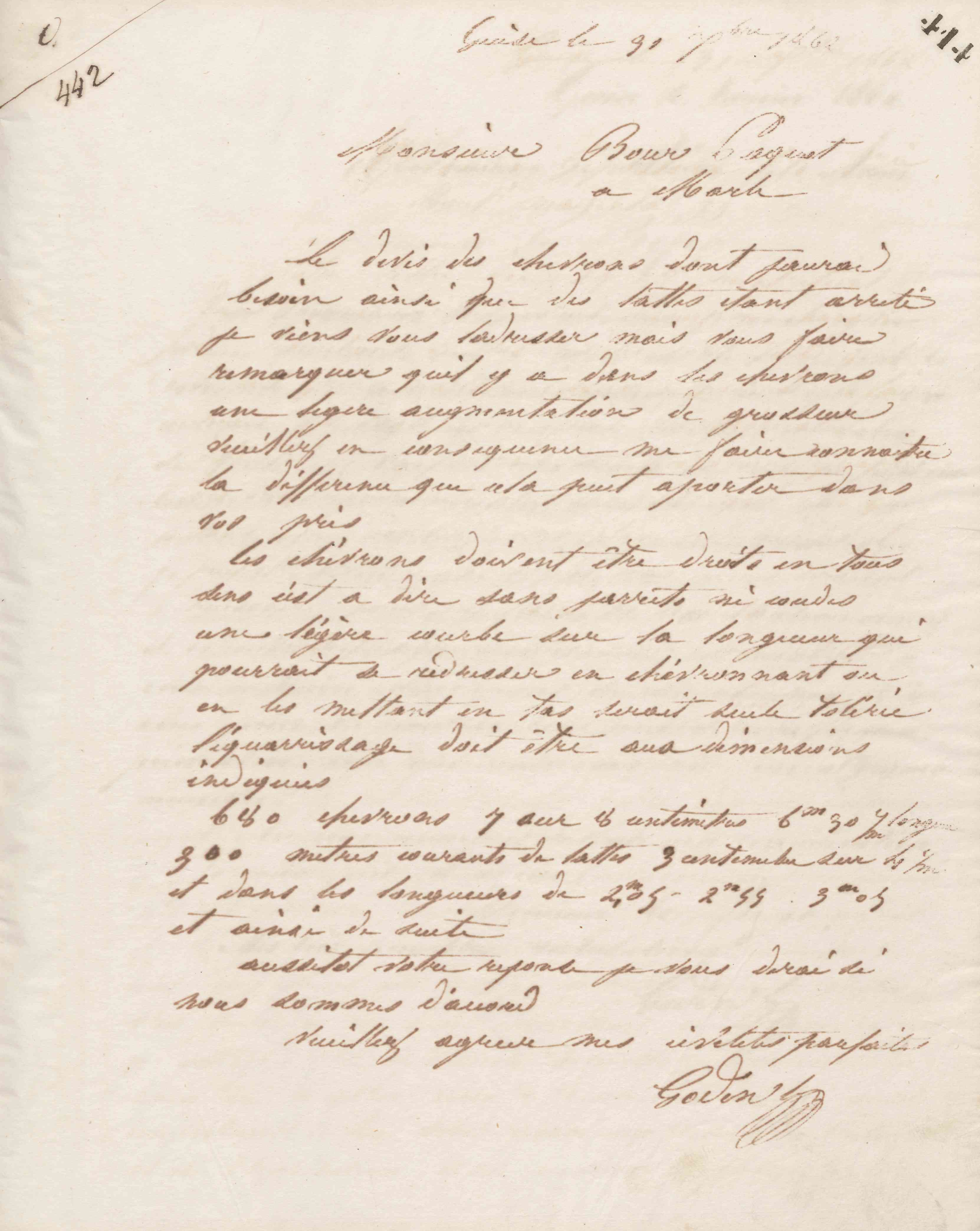 Jean-Baptiste André Godin à monsieur Bour-Paquot, 31 décembre 1862