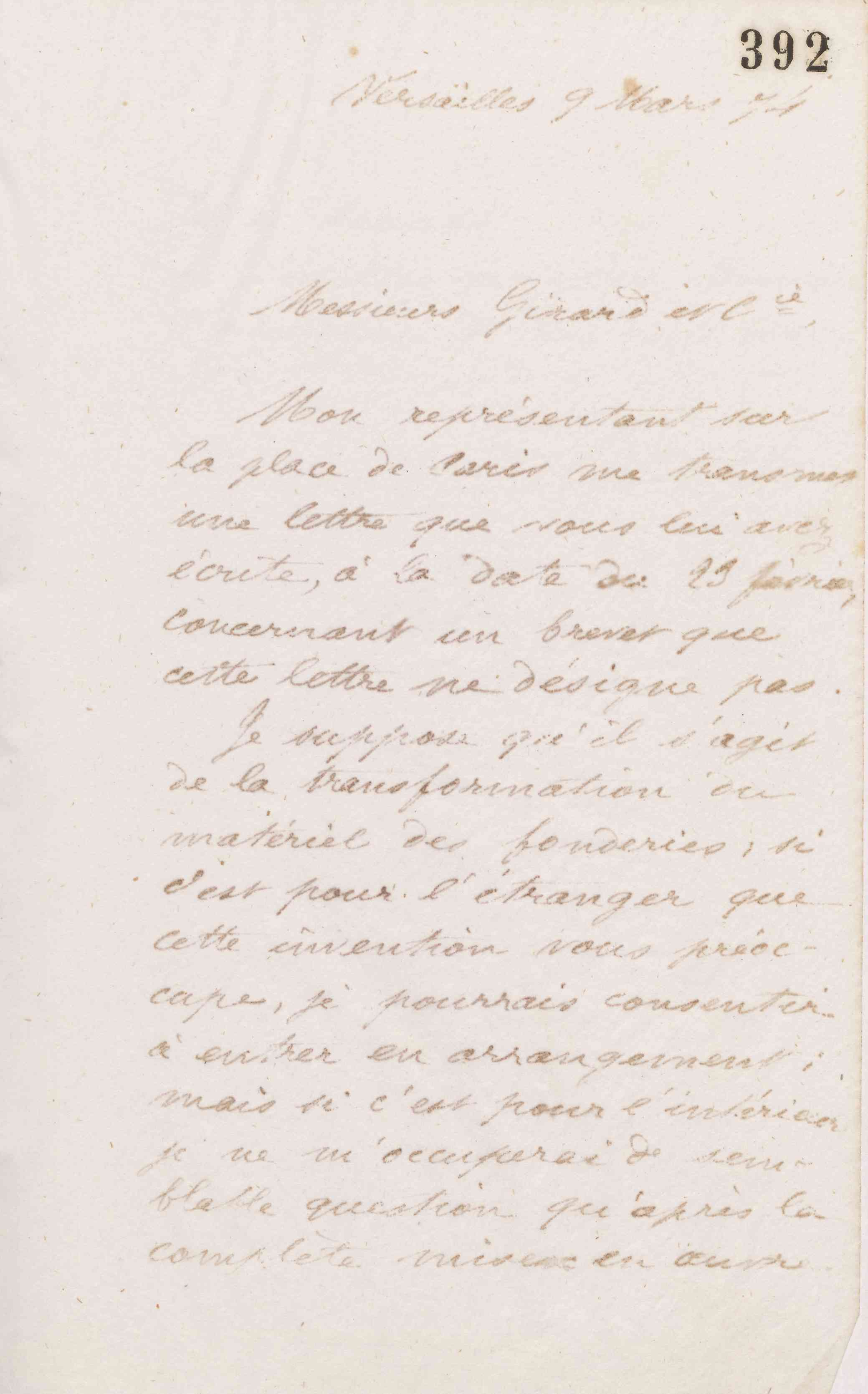 Jean-Baptiste André Godin à J. B. Girard et Cie, 9 mars 1874