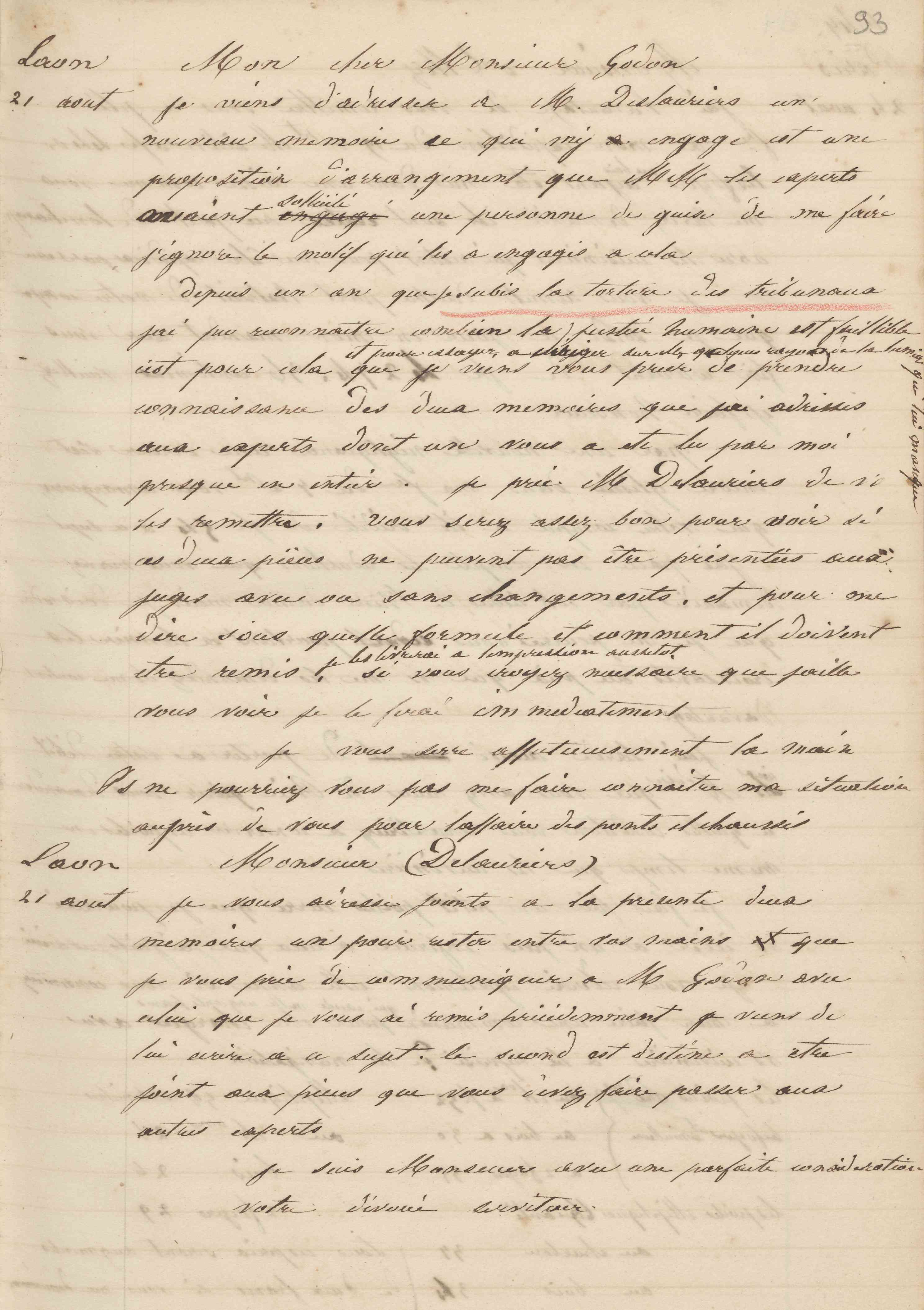 Jean-Baptiste André Godin à Jules-Charles Godon, 21 août 1847 Jean-Baptiste André Godin à Jules-Charles Godon, 21 août 1847