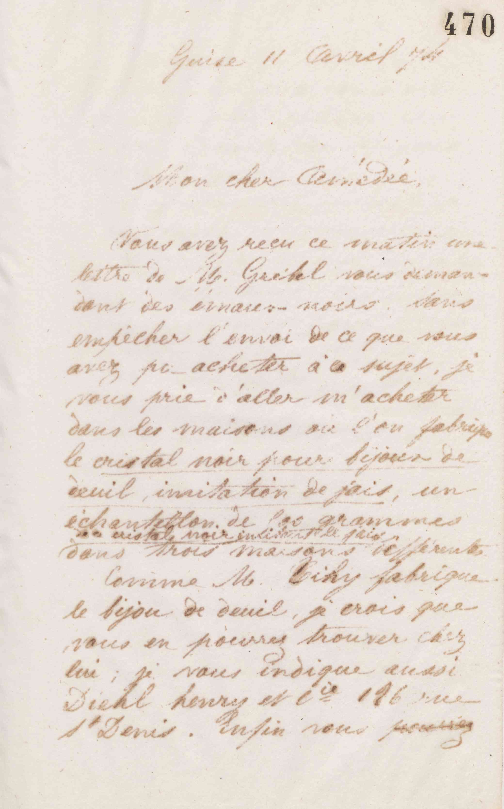 Jean-Baptiste André Godin à Amédée Moret, 11 avril 1874