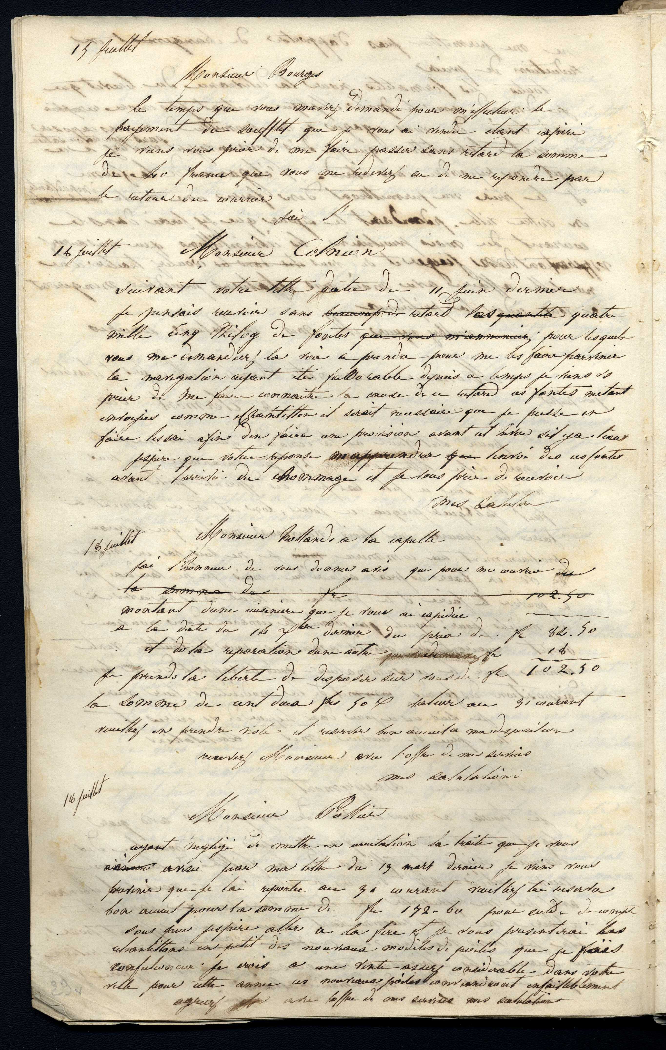 Jean-Baptiste André Godin à monsieur Hollande, 18 juillet [1845]