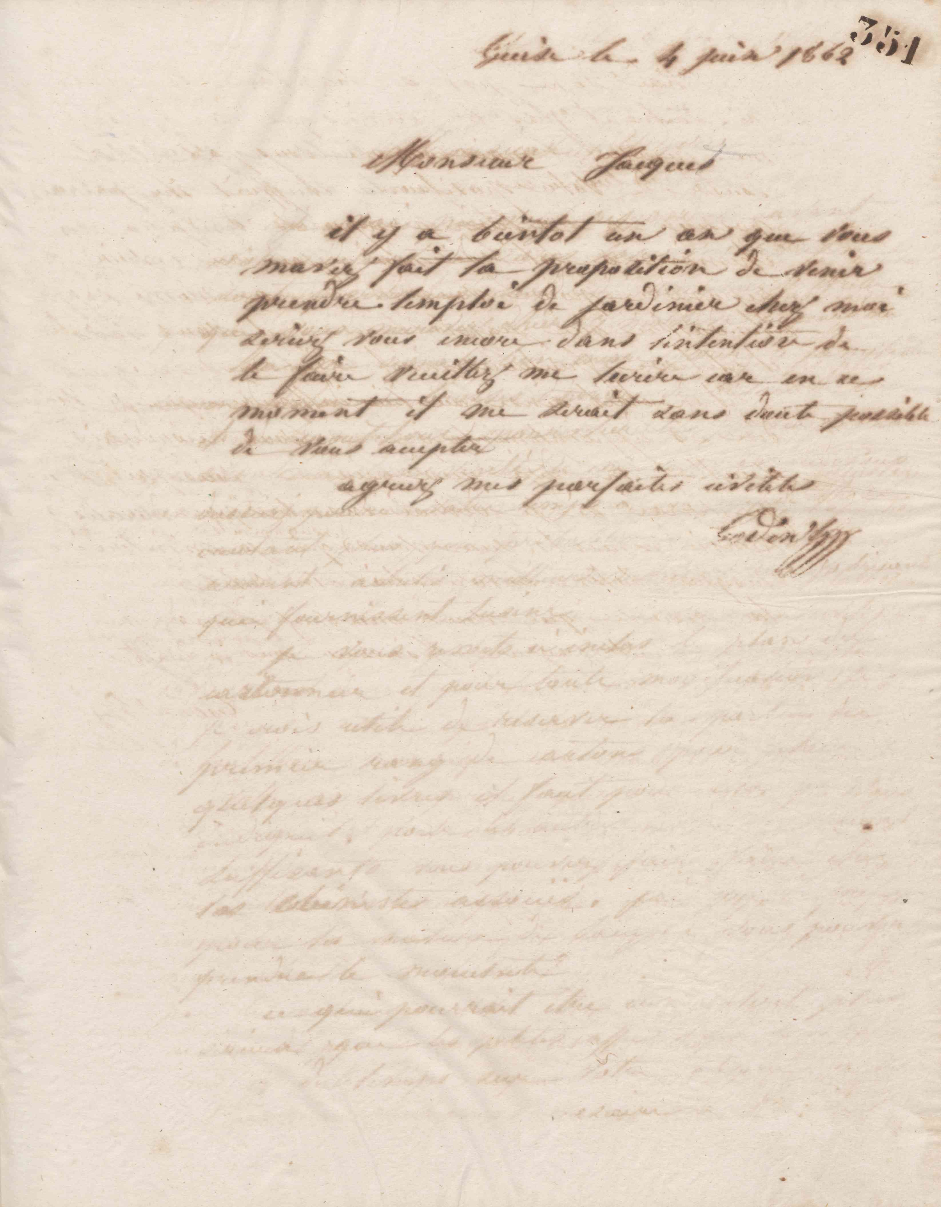 Jean-Baptiste André Godin à monsieur Jacquet, 4 juin 1862