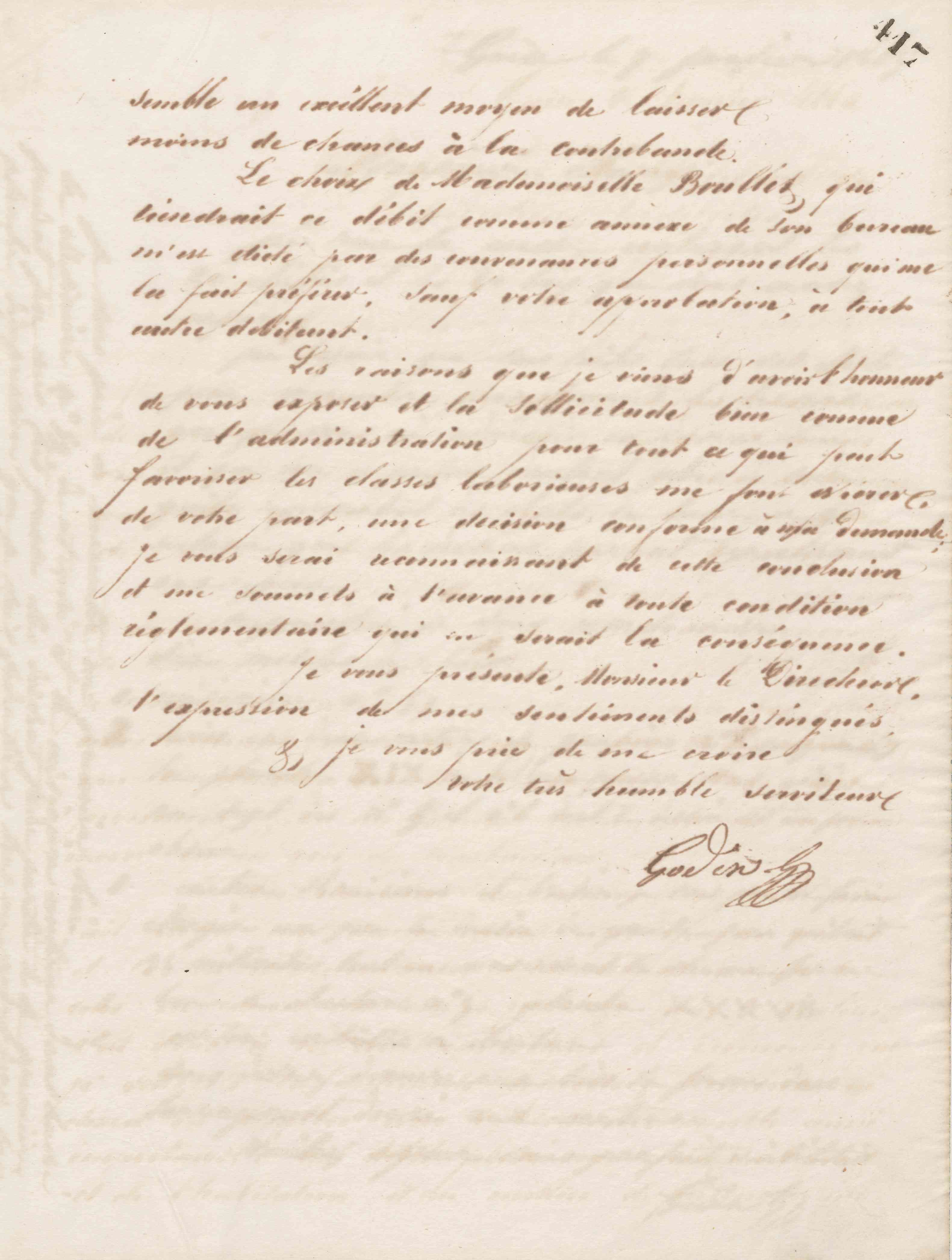 Jean-Baptiste André Godin à monsieur le directeur des contributions indirectes, 6 janvier 1863