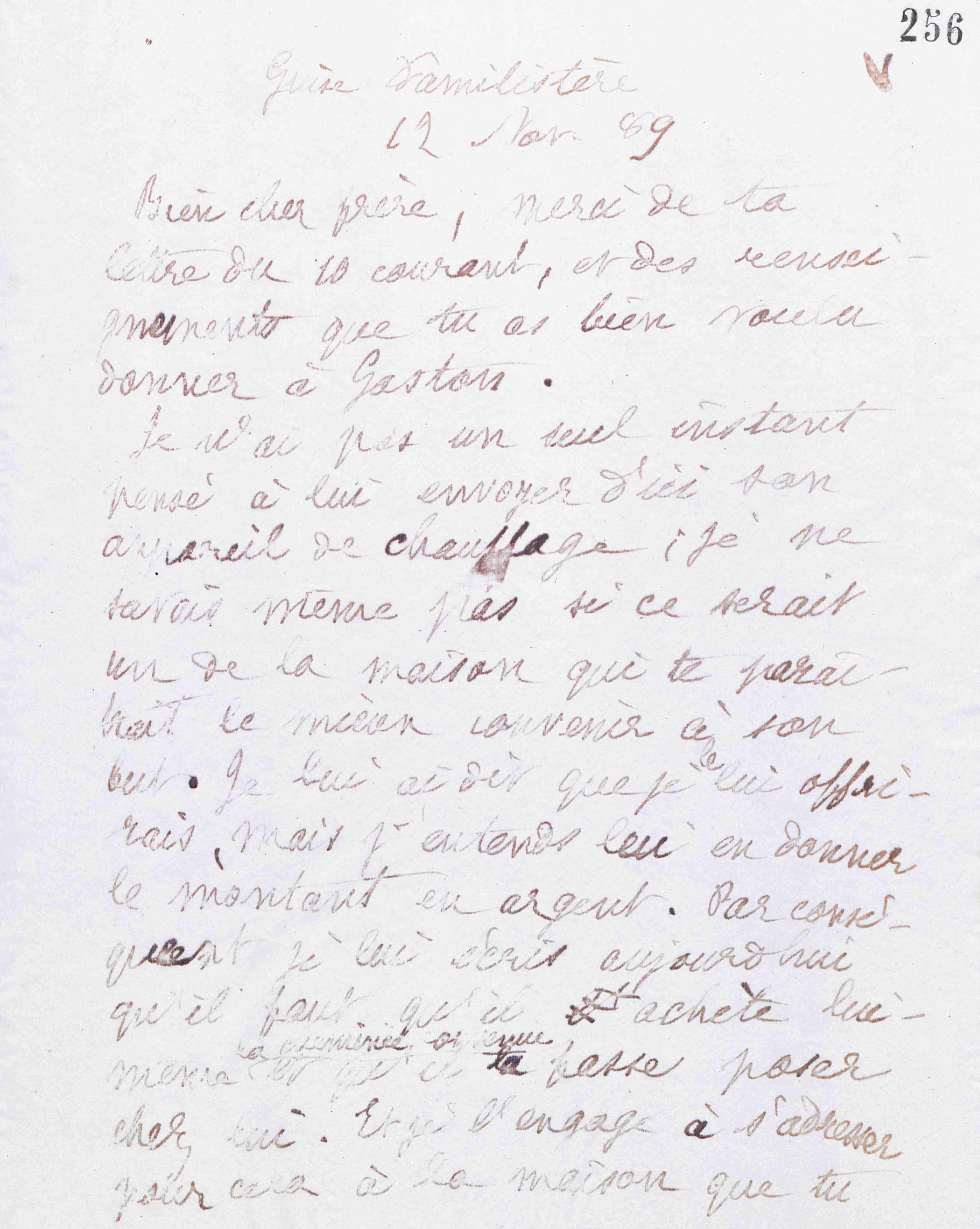 Marie Moret à Amédée Moret, 12 novembre 1889