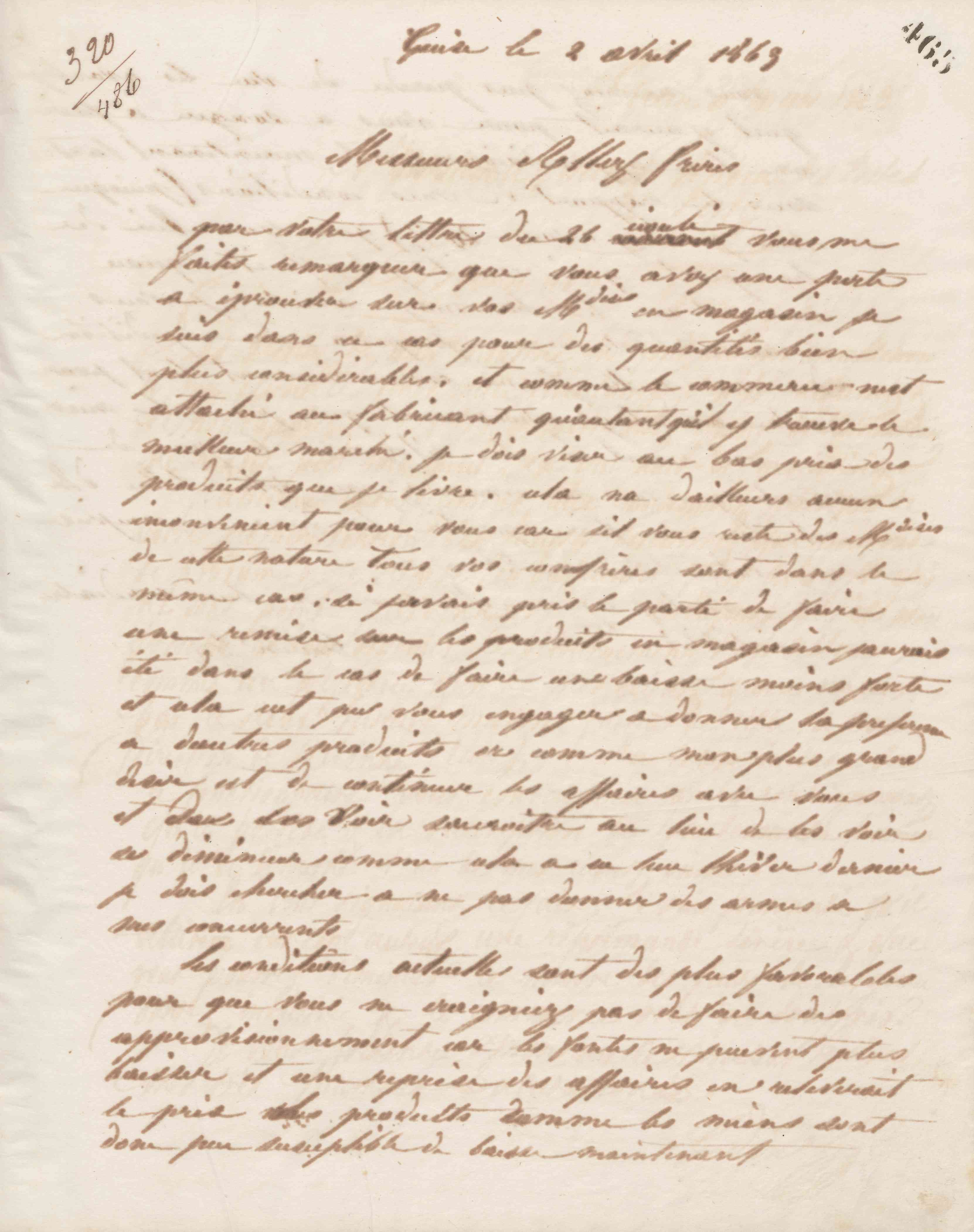 Jean-Baptiste André Godin à messieurs Allez frères, 2 avril 1863