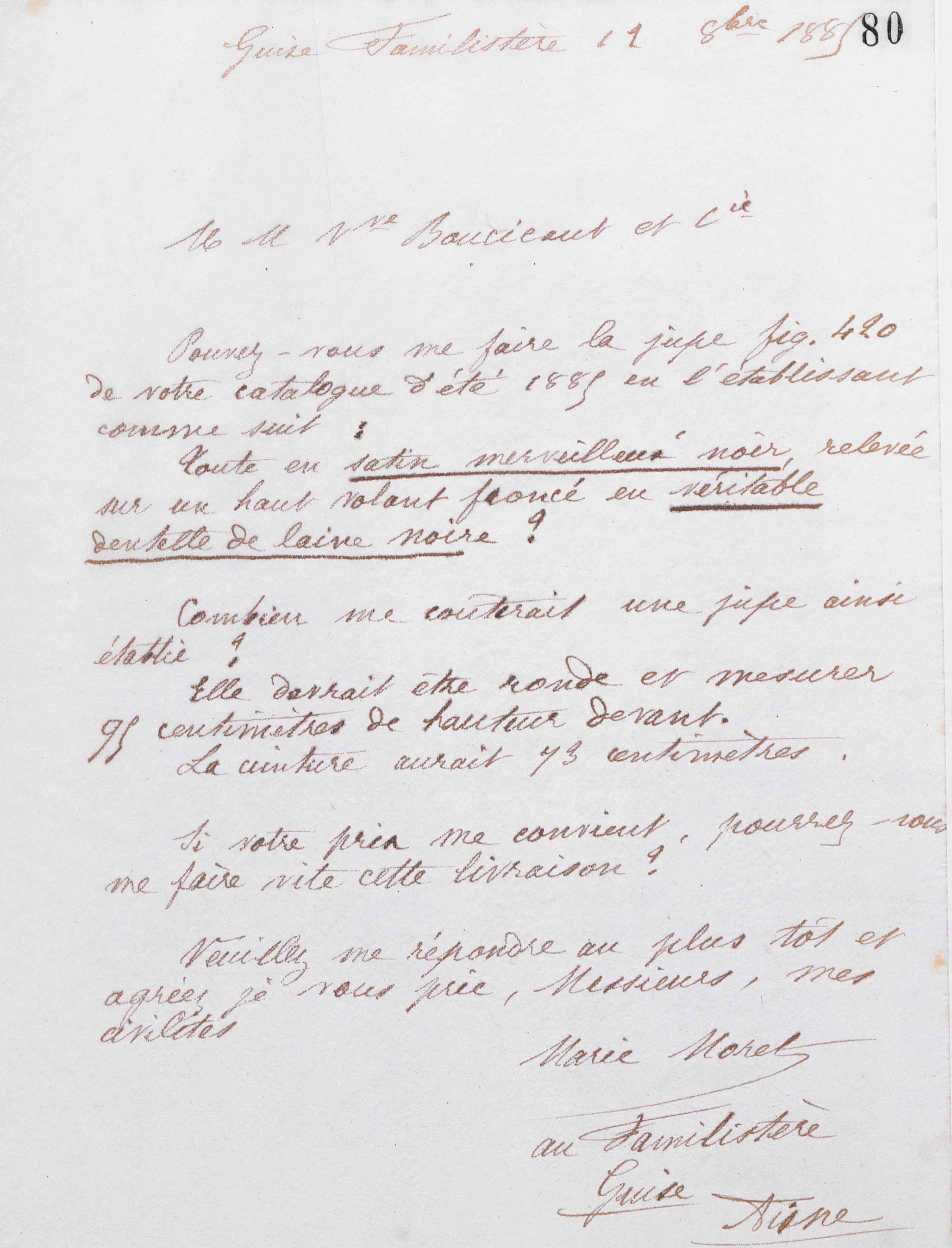 Marie Moret au Bon marché, 11 octobre 1885