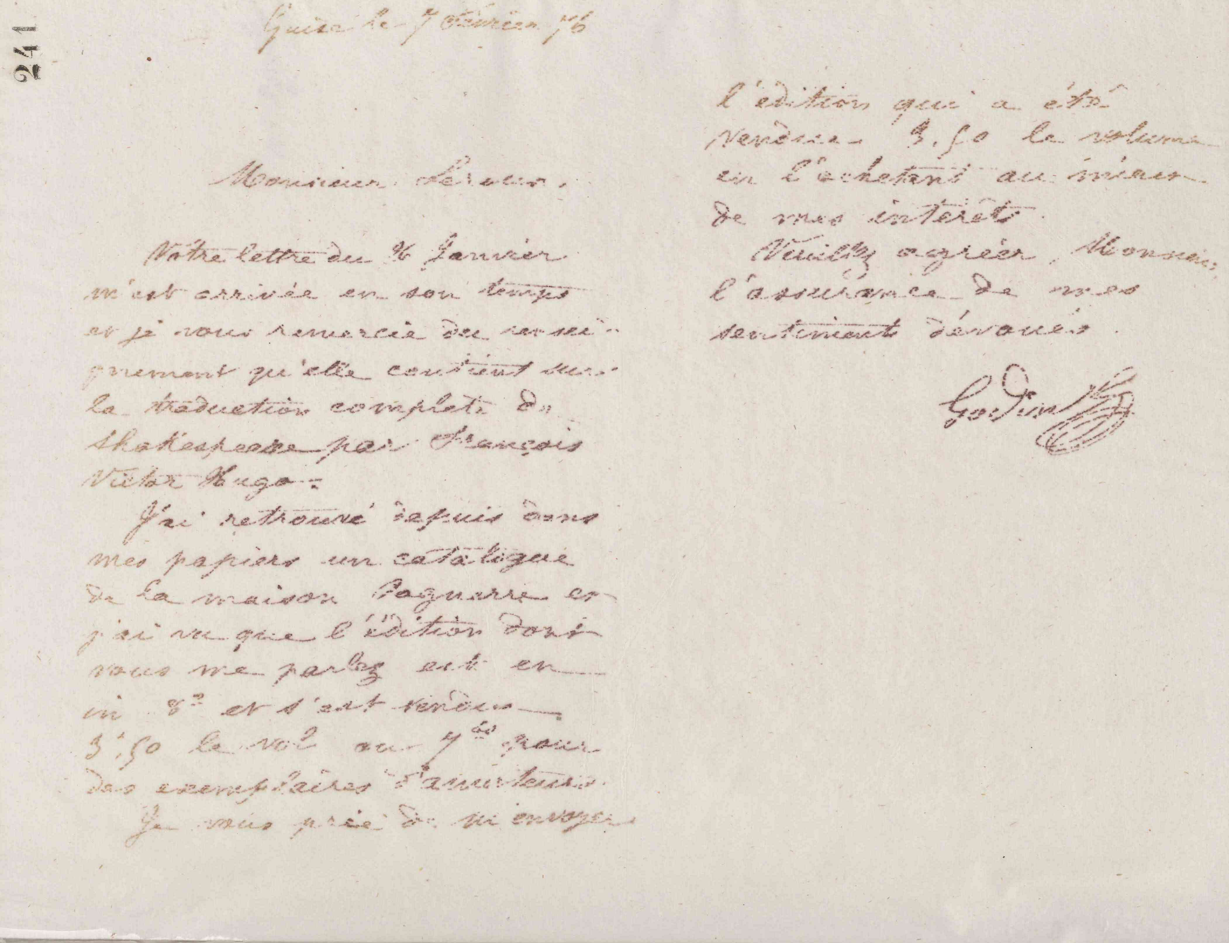 Jean-Baptiste André Godin à Ernest Leroux, 7 février 1876