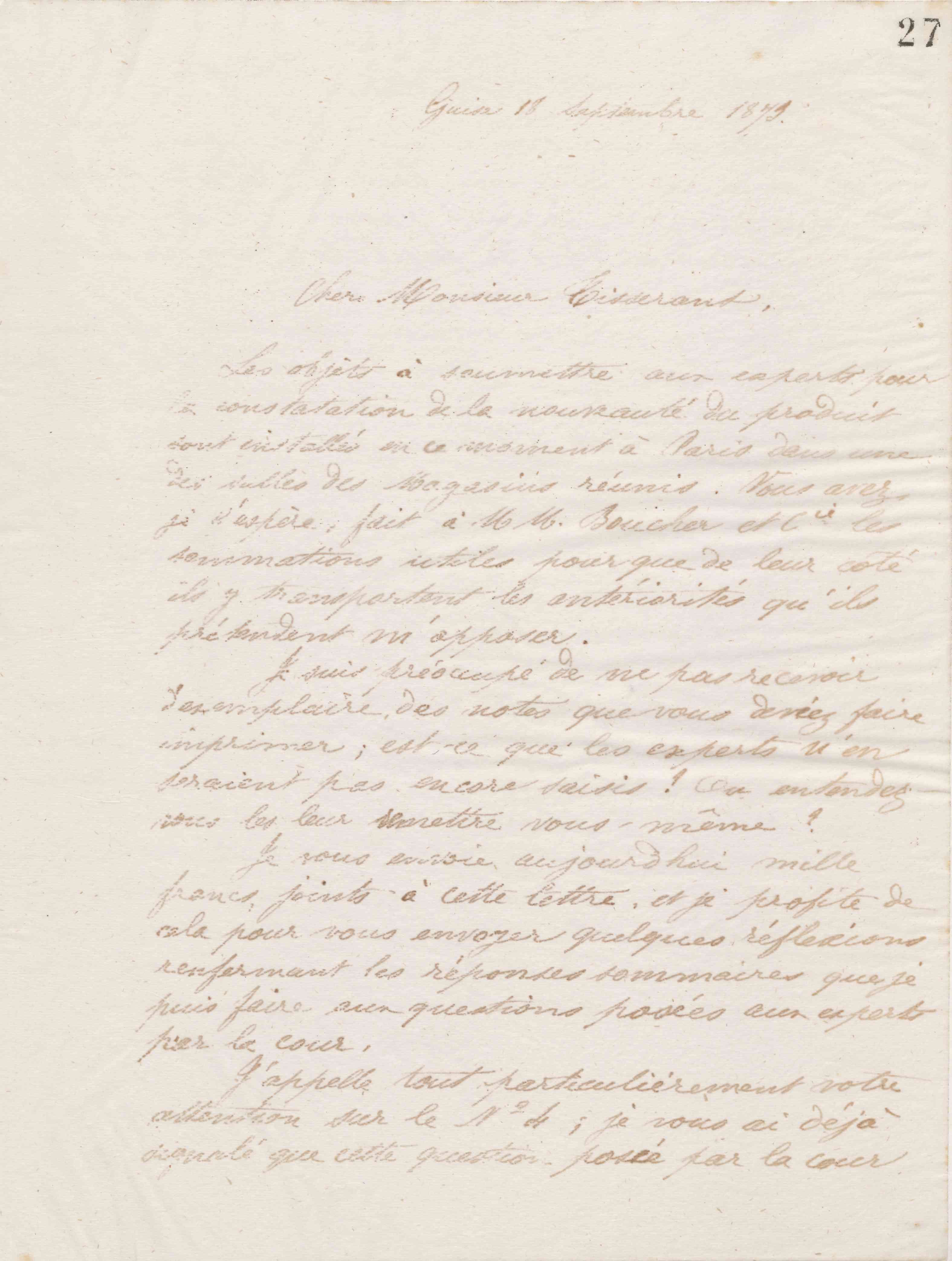 Jean-Baptiste André Godin à Alexandre Tisserant, 18 septembre 1873