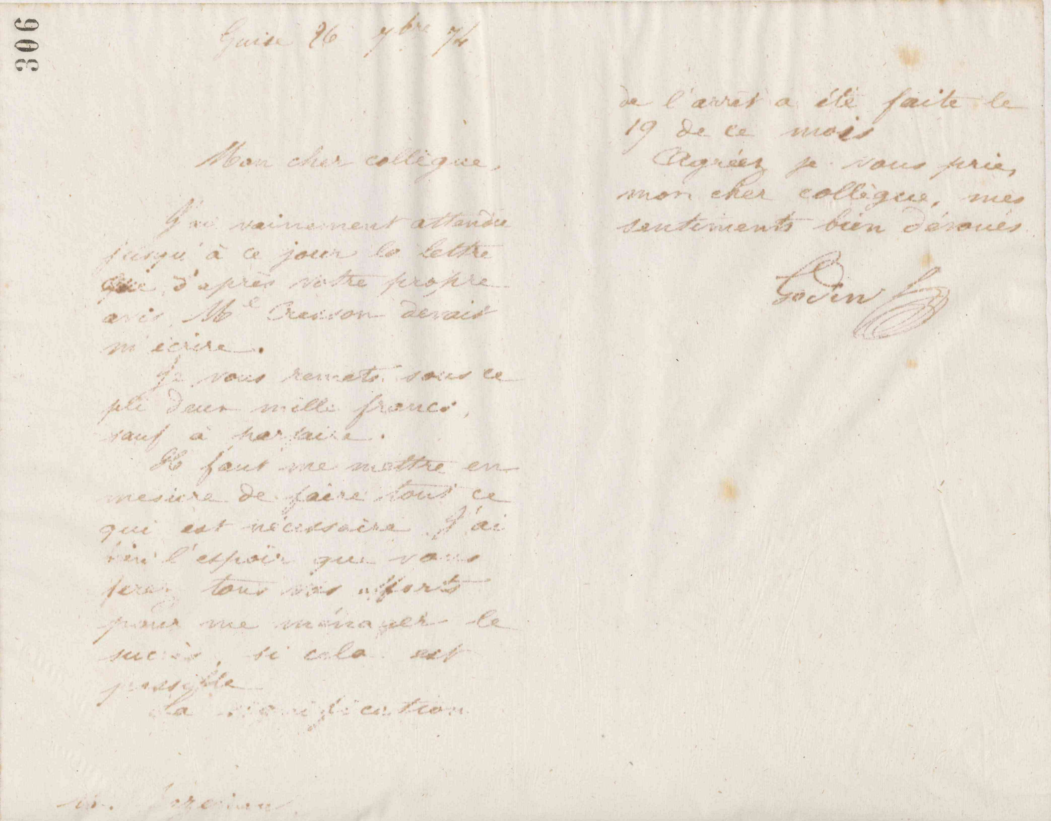 Jean-Baptiste André Godin à Jules Bozérian, 26 septembre 1874 Jean-Baptiste André Godin à Jules Bozérian, 26 septembre 1874