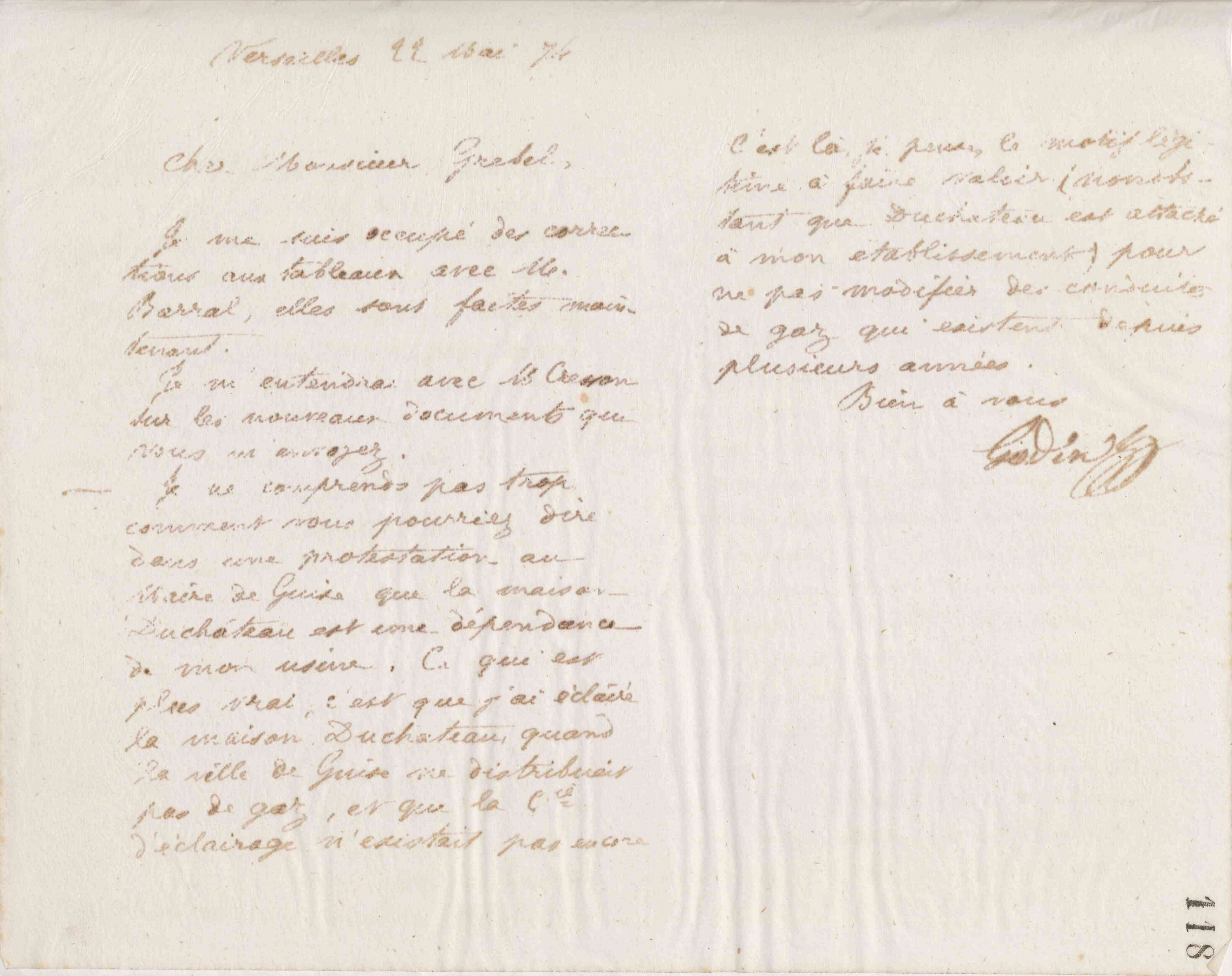 Jean-Baptiste André Godin à Alphonse Grebel, 22 mai 1874