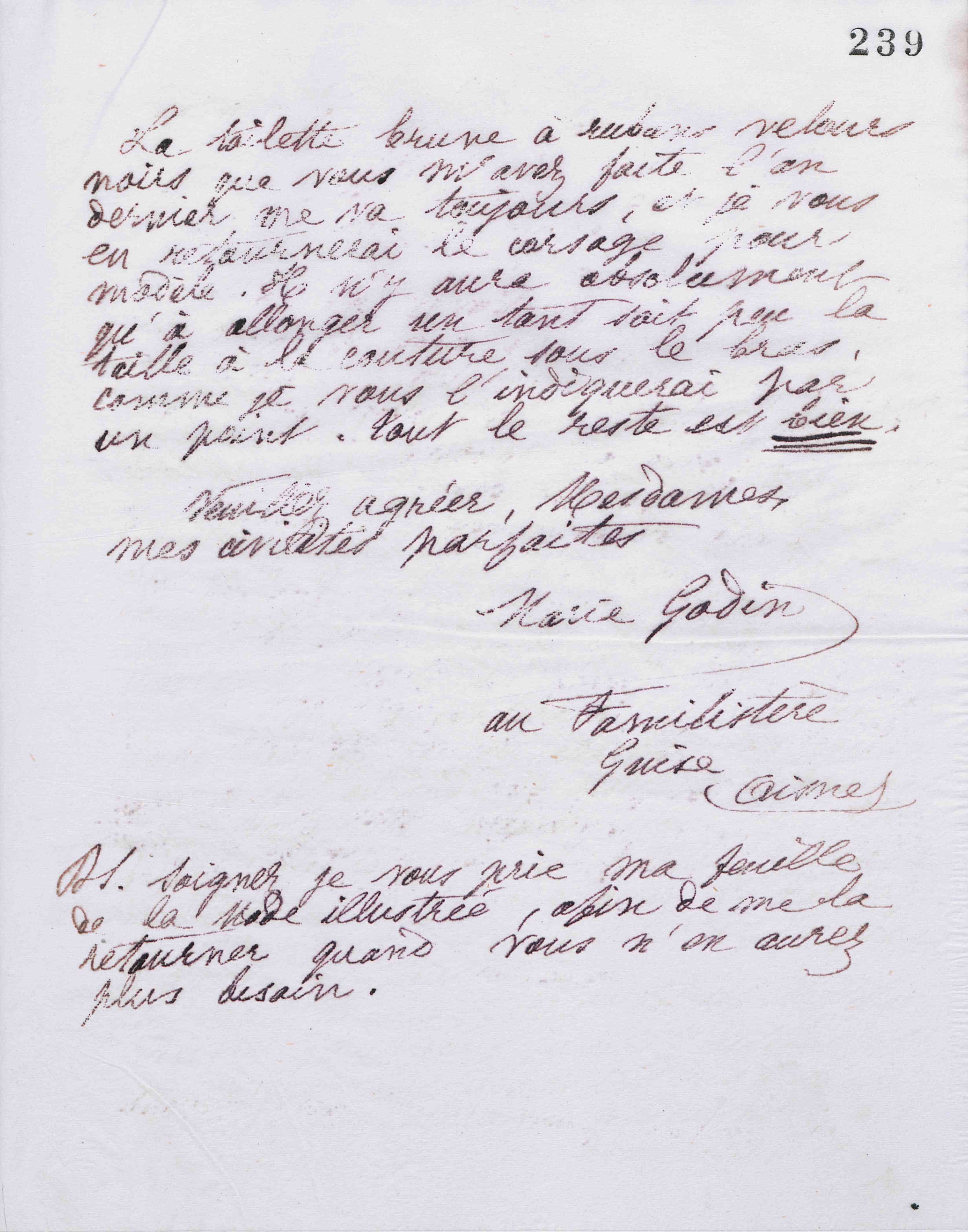 Marie Moret à Piat sœurs, 27 octobre 1887