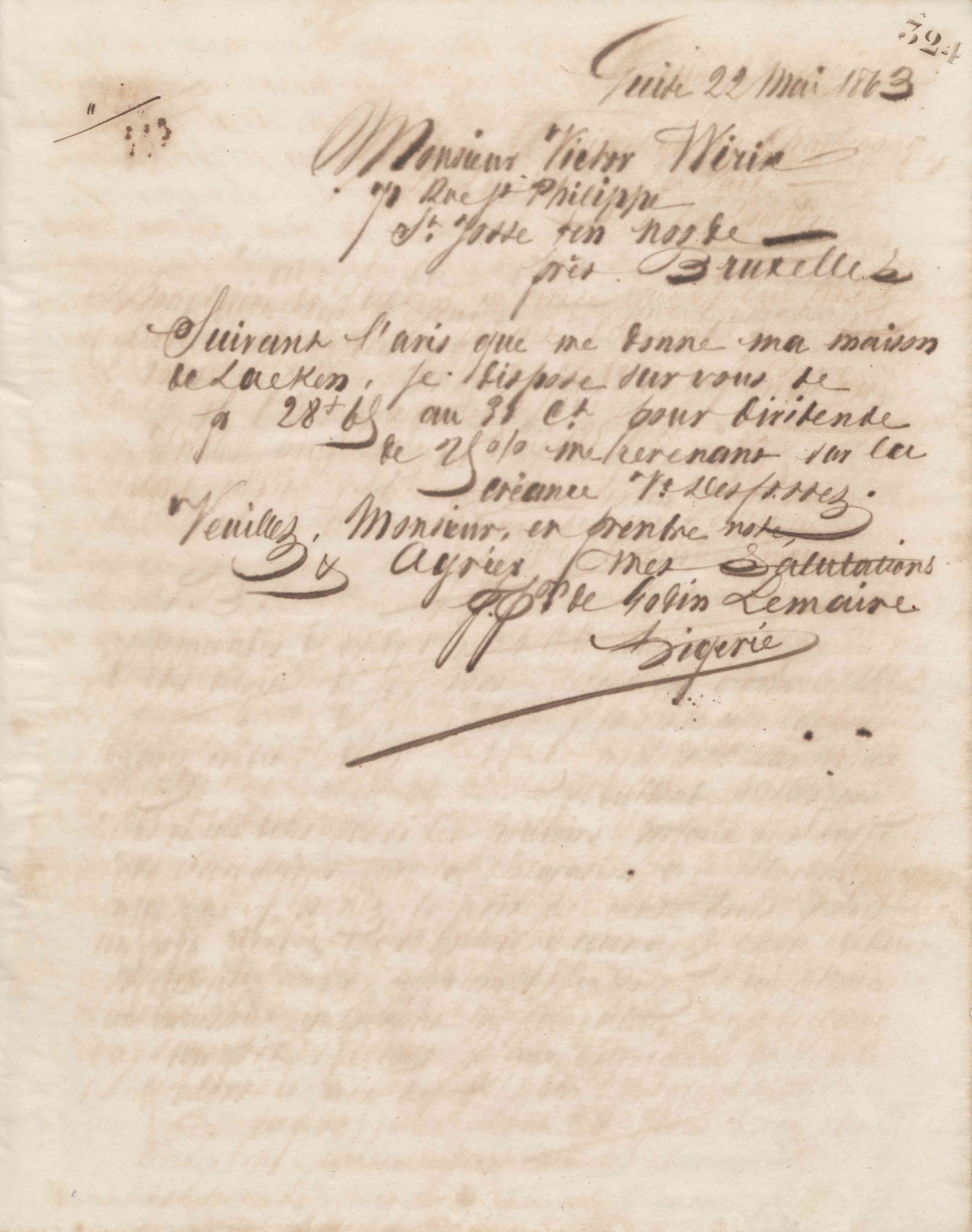 Jean-Baptiste André Godin à Victor Wirix, 22 mai 1863