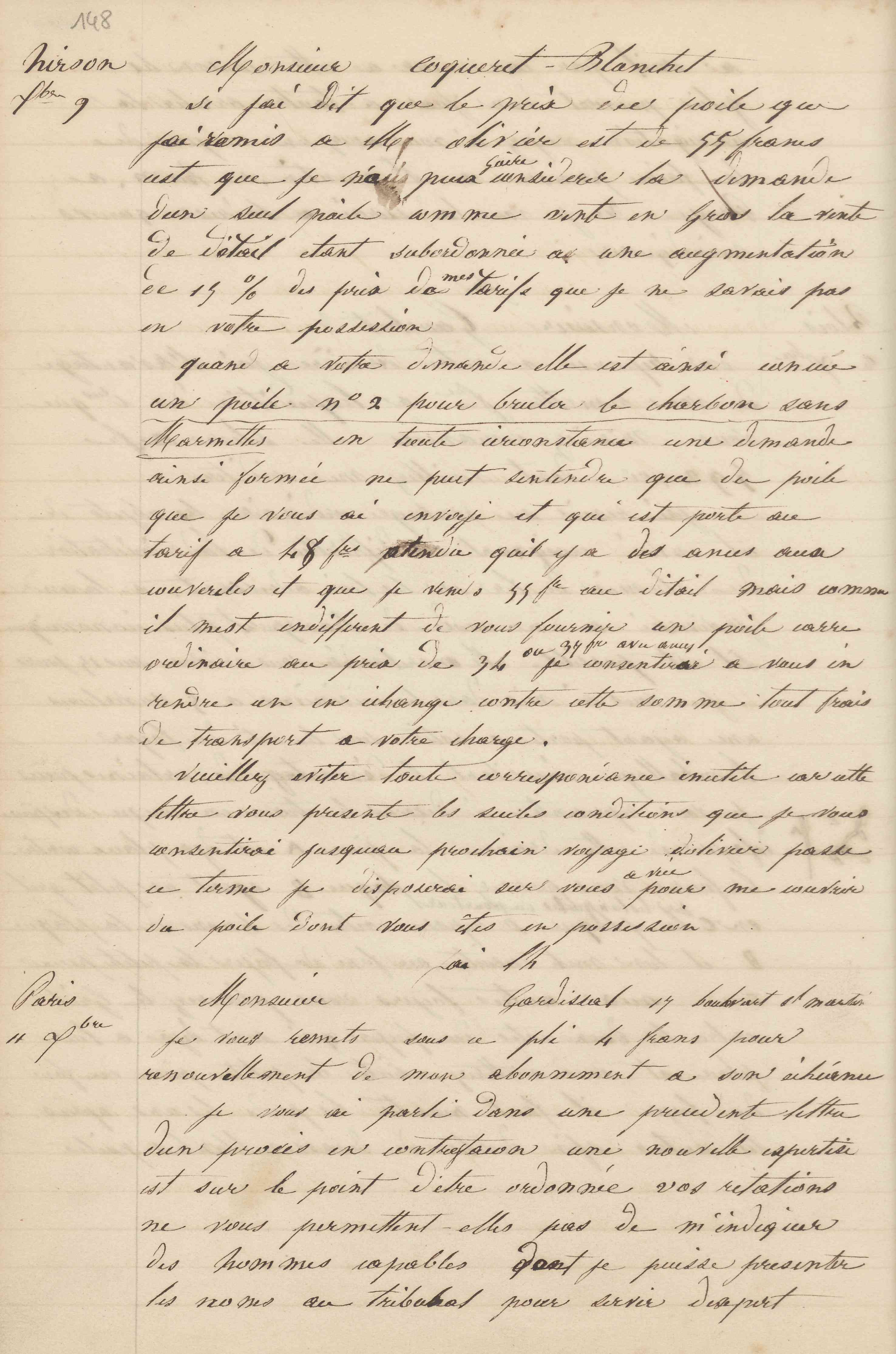 Jean-Baptiste André Godin à monsieur Desnos-Gardissal, 11 décembre 1847