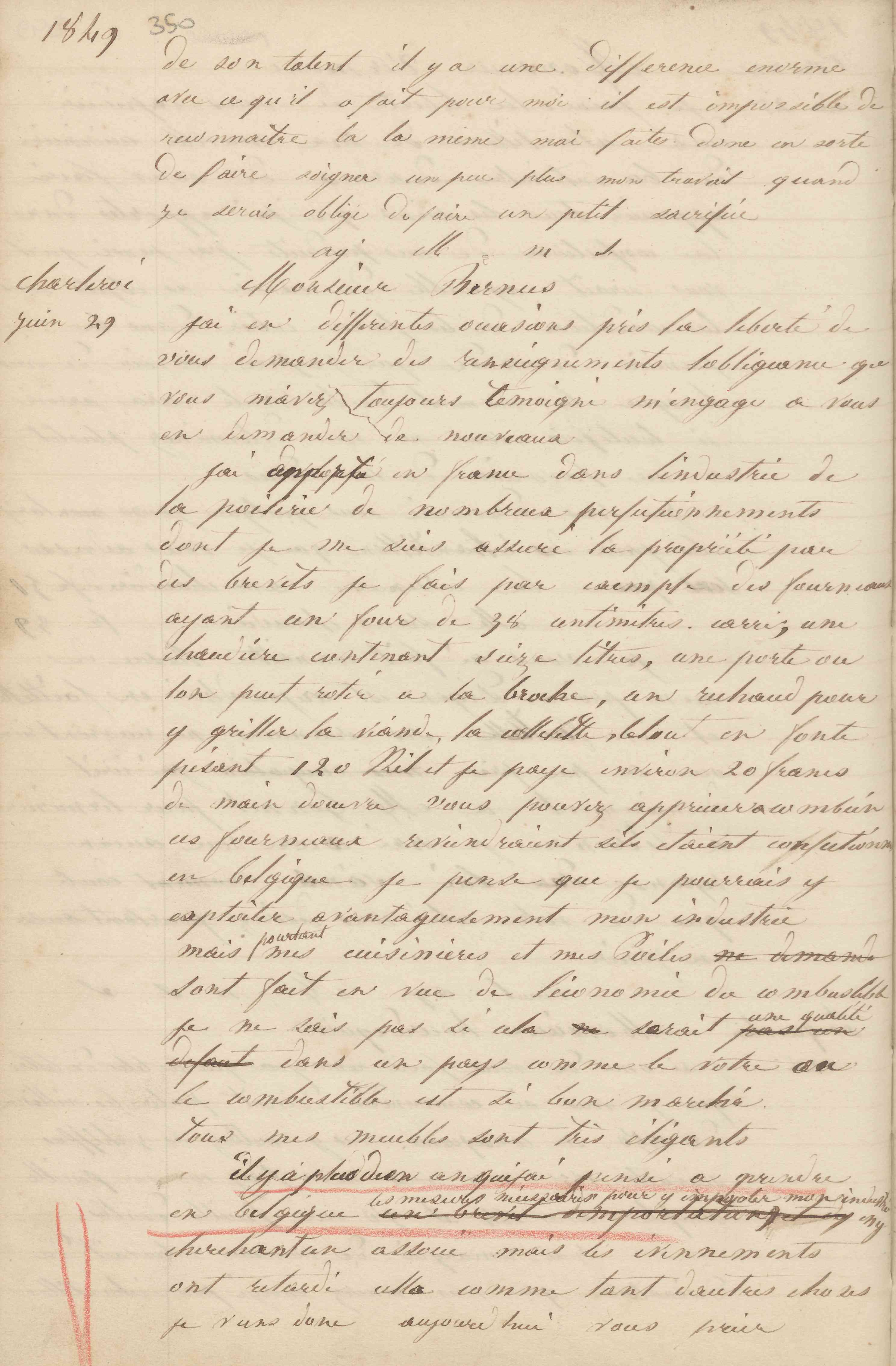 Jean-Baptiste André Godin à monsieur L. Bernus, 29 juin 1849
