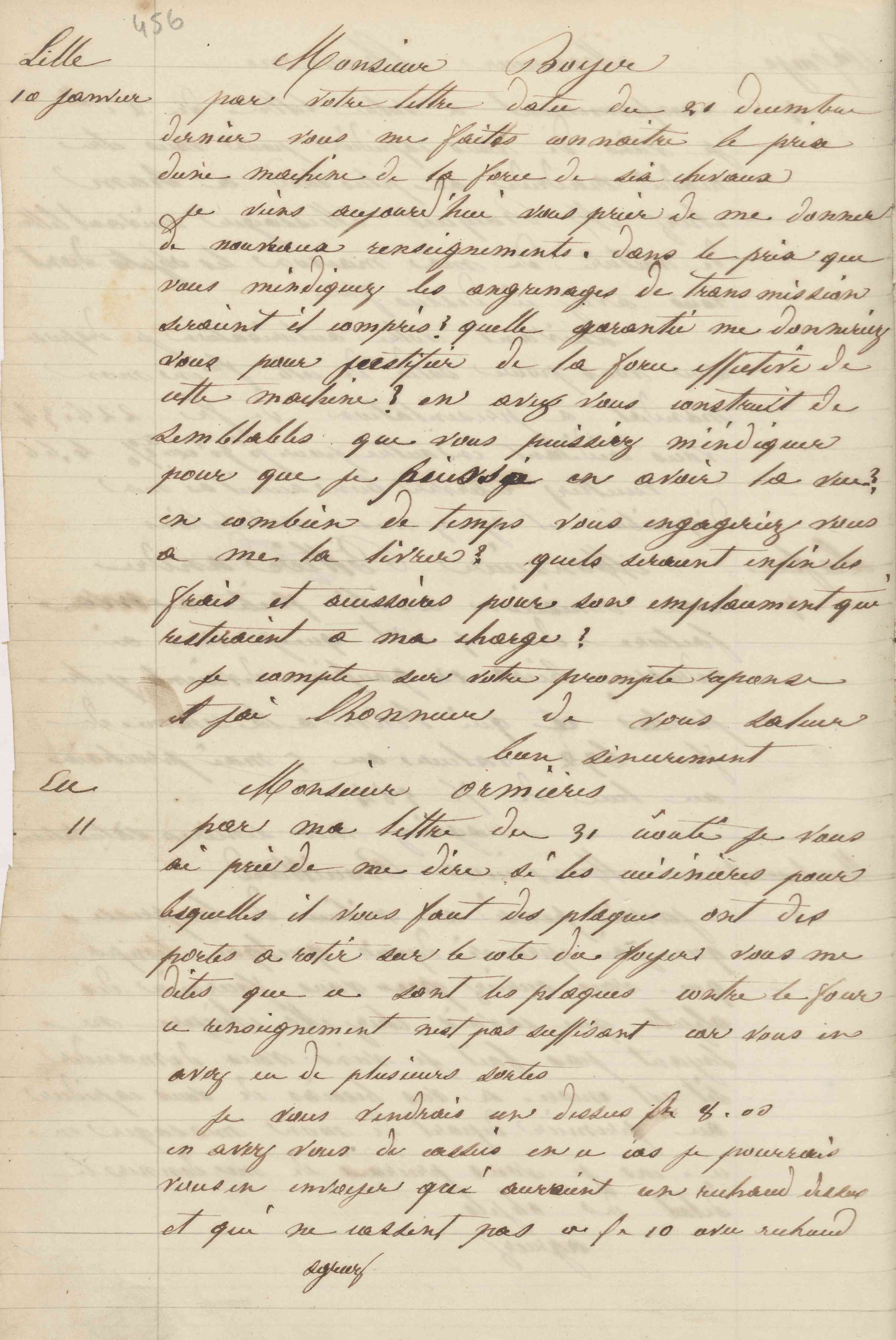 Jean-Baptiste André Godin à monsieur P. Boyer, 10 janvier [1850]