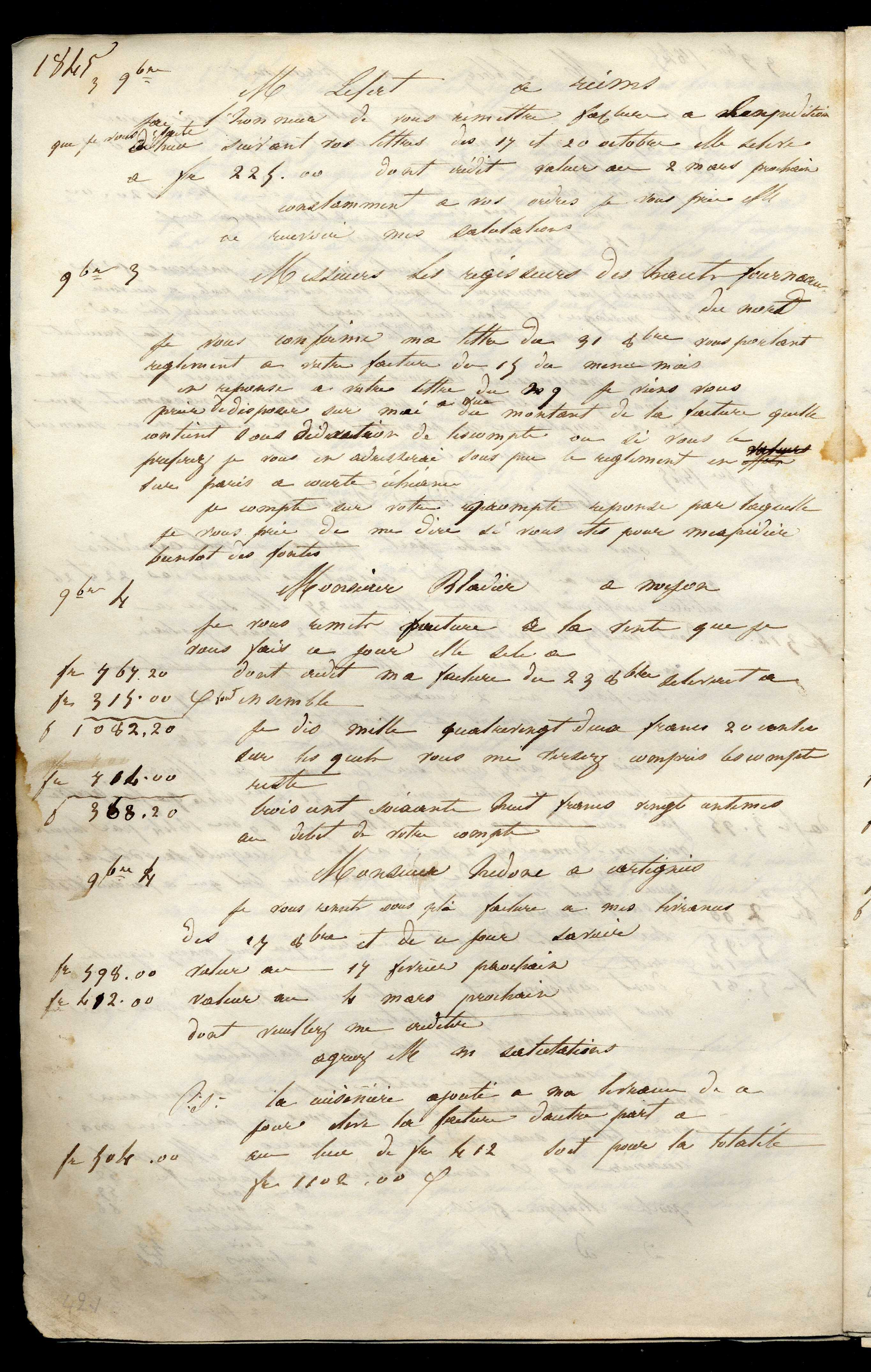 Jean-Baptiste André Godin à monsieur Hédon, 4 novembre [1845]