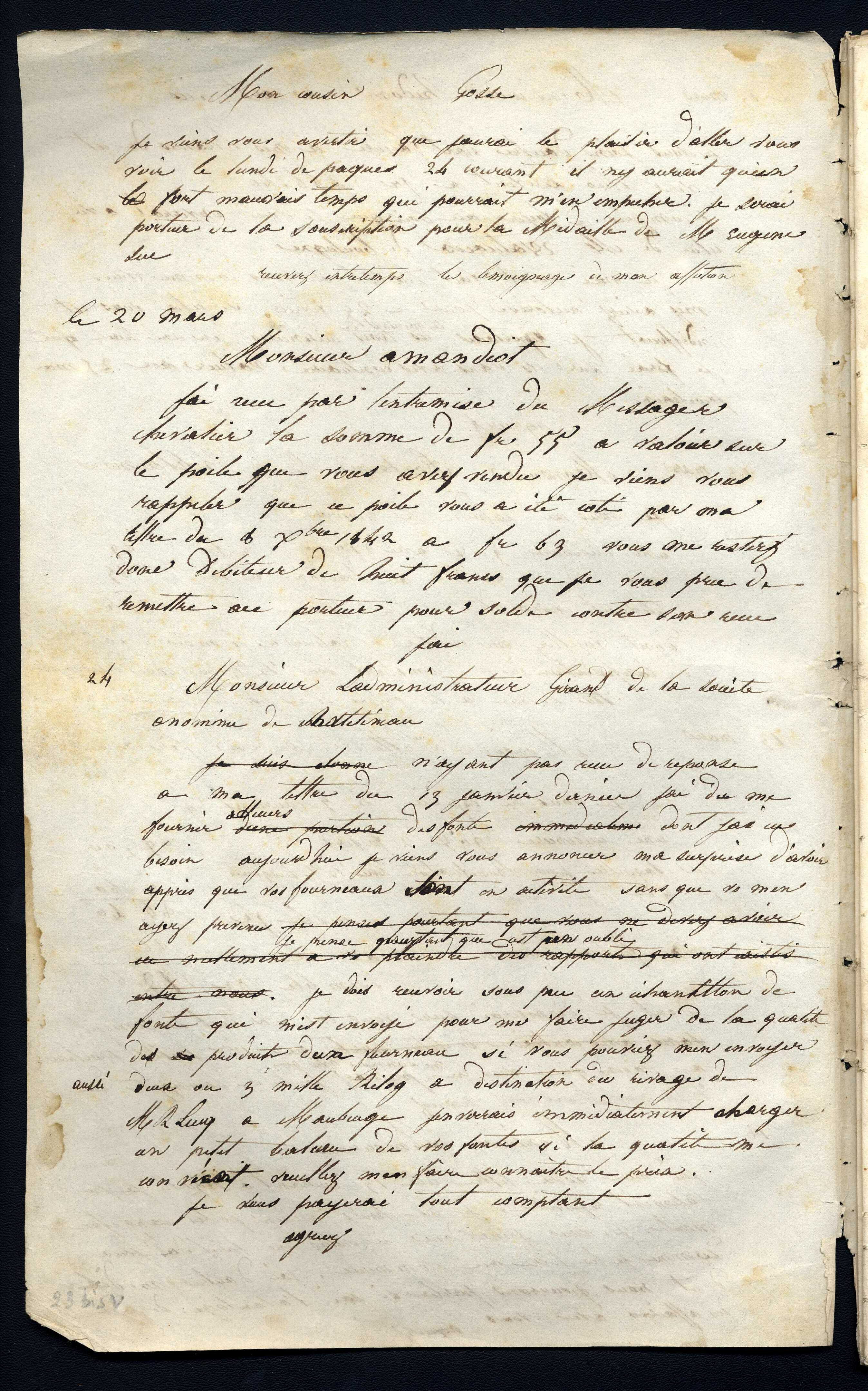Jean-Baptiste André Godin à son cousin Gosse, vers le 20 mars 1845