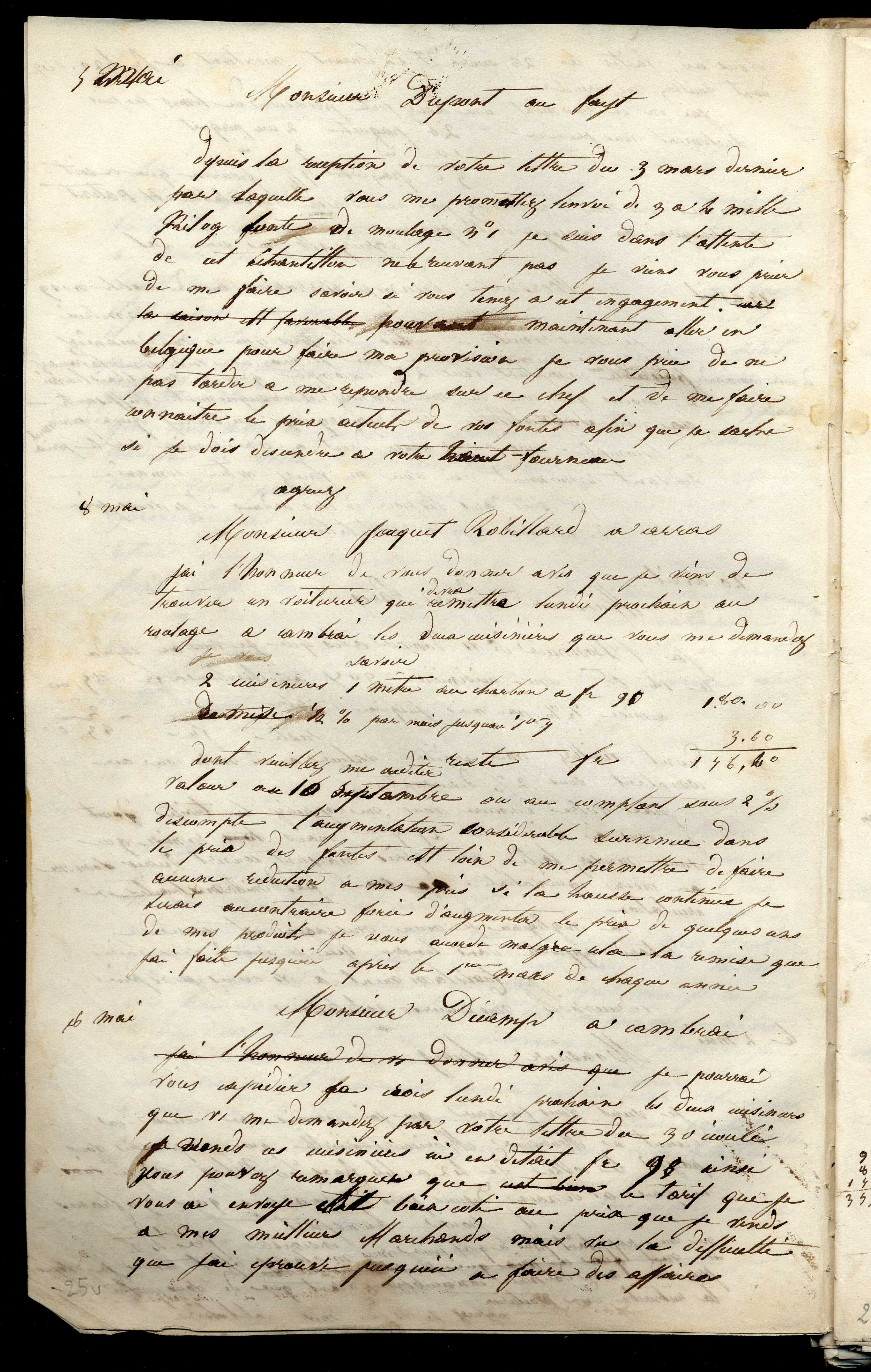 Jean-Baptiste André Godin à monsieur Décamp, 8 mai [1845]