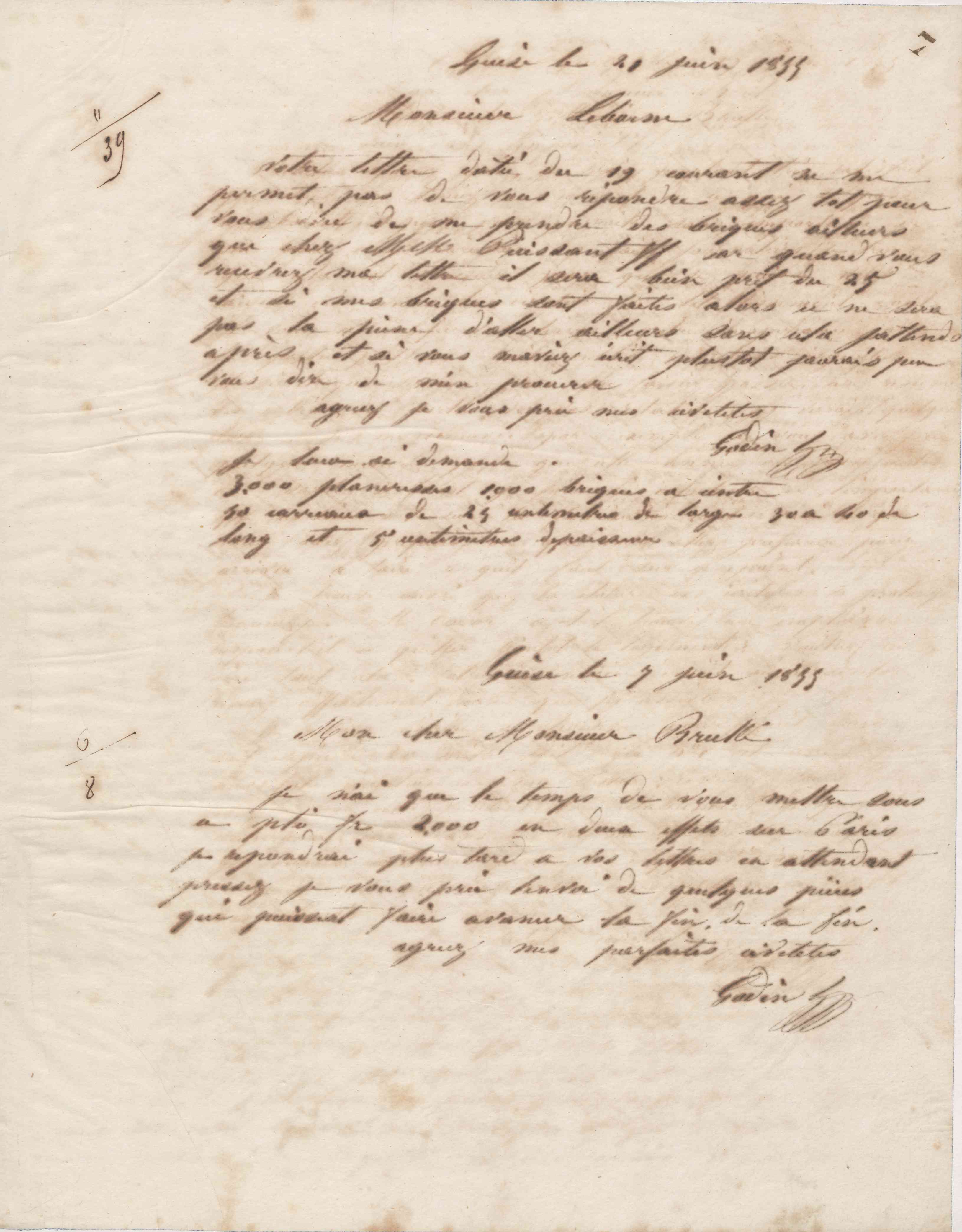 Jean-Baptiste André Godin à Alexandre Brullé, 7 juin 1855