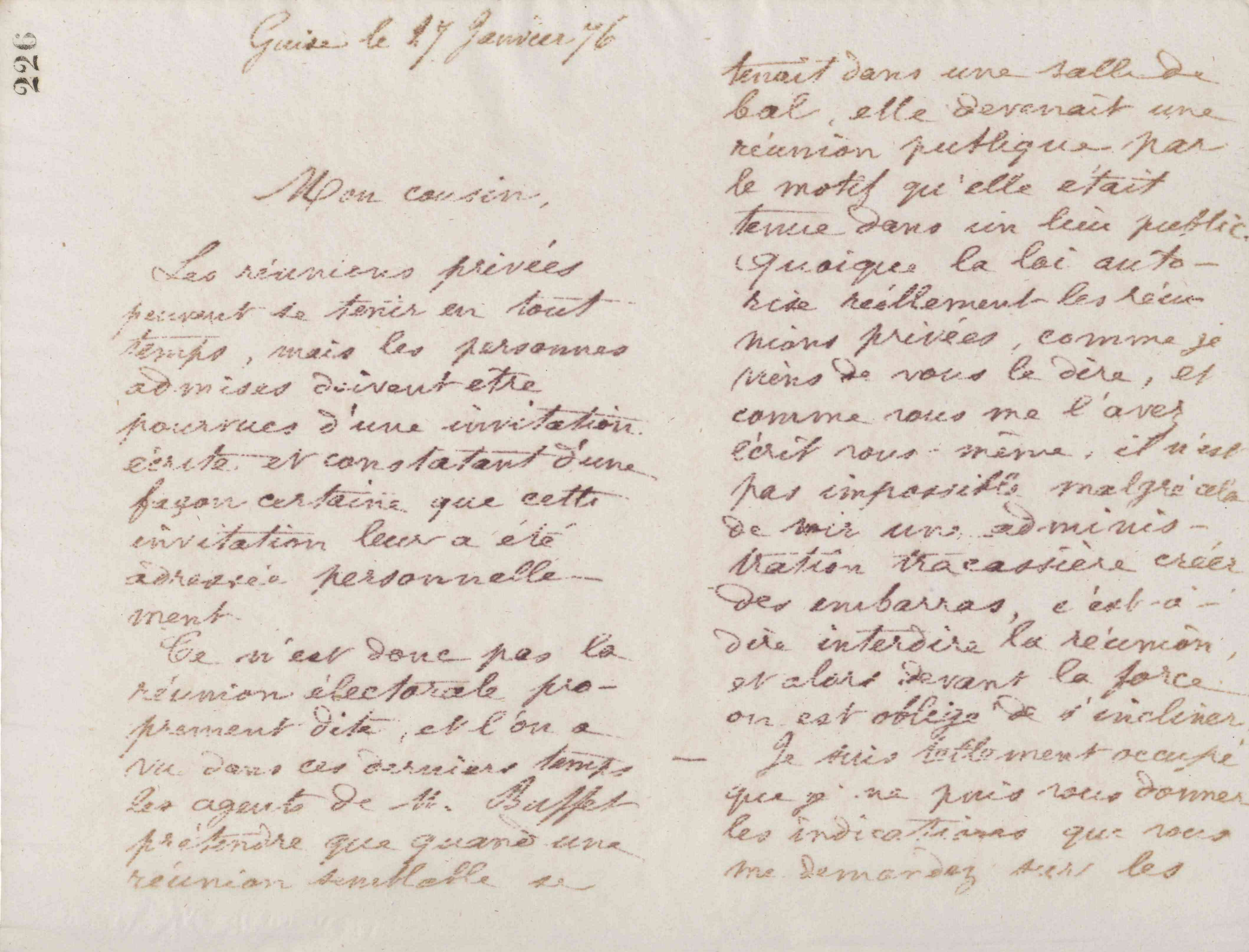 Jean-Baptiste André Godin à monsieur Godin, 27 janvier 1876