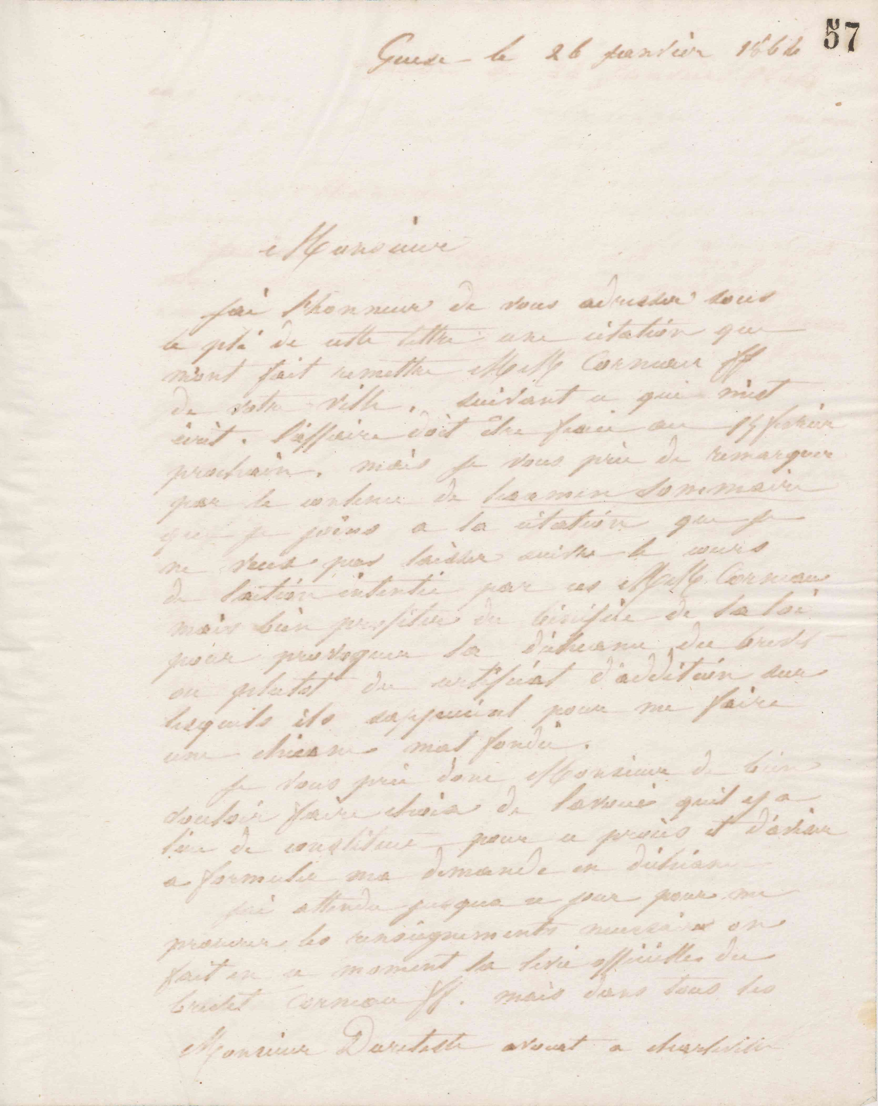 Jean-Baptiste André Godin à monsieur Dureteste, 26 janvier 1864