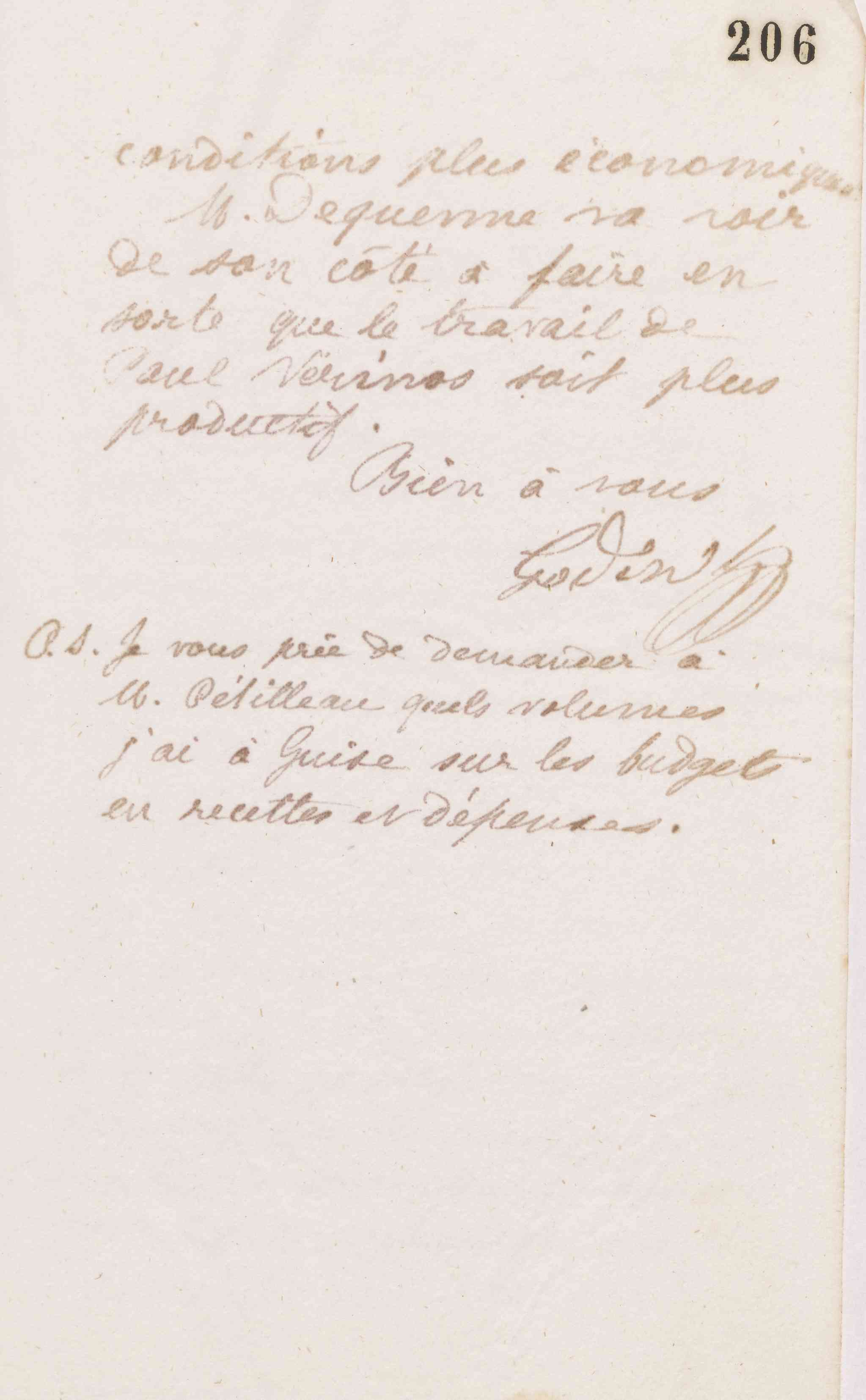 Jean-Baptiste André Godin à Alfred Denisart, 10 janvier 1874