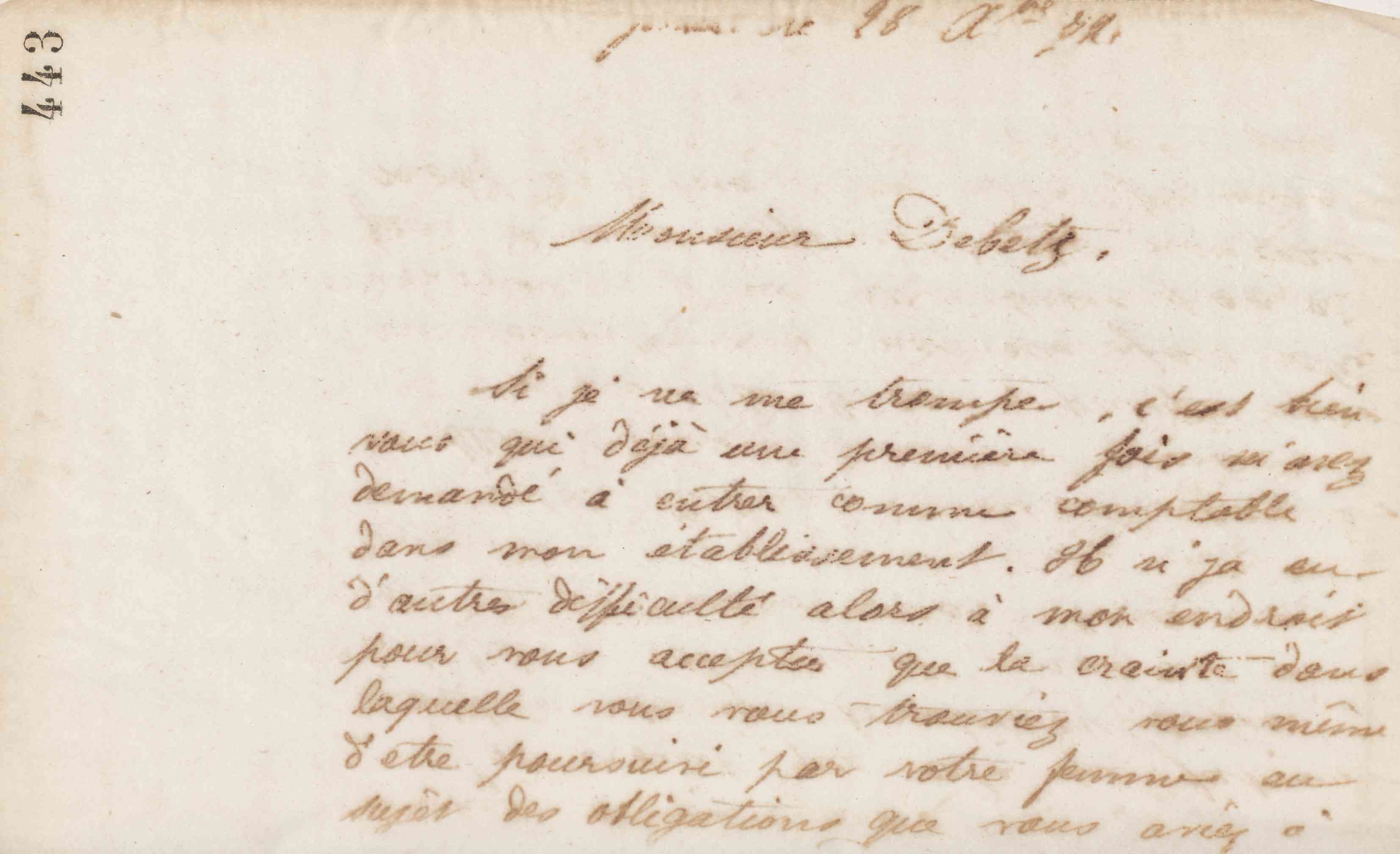 Jean-Baptiste André Godin à monsieur Debetz, 28 décembre 1872