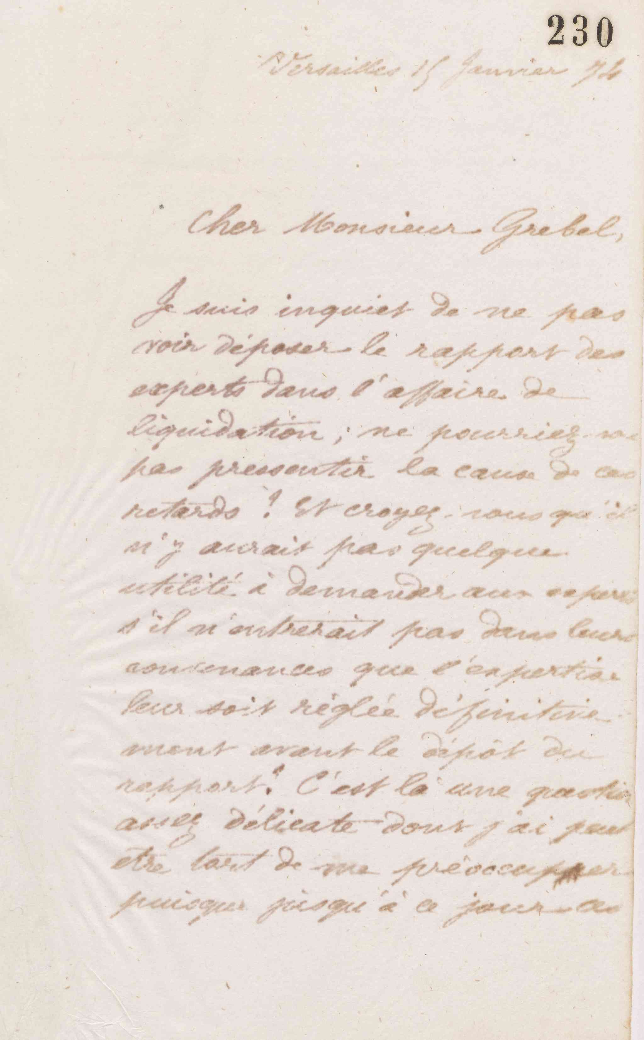 Jean-Baptiste André Godin à Alphonse Grebel, 15 janvier 1874