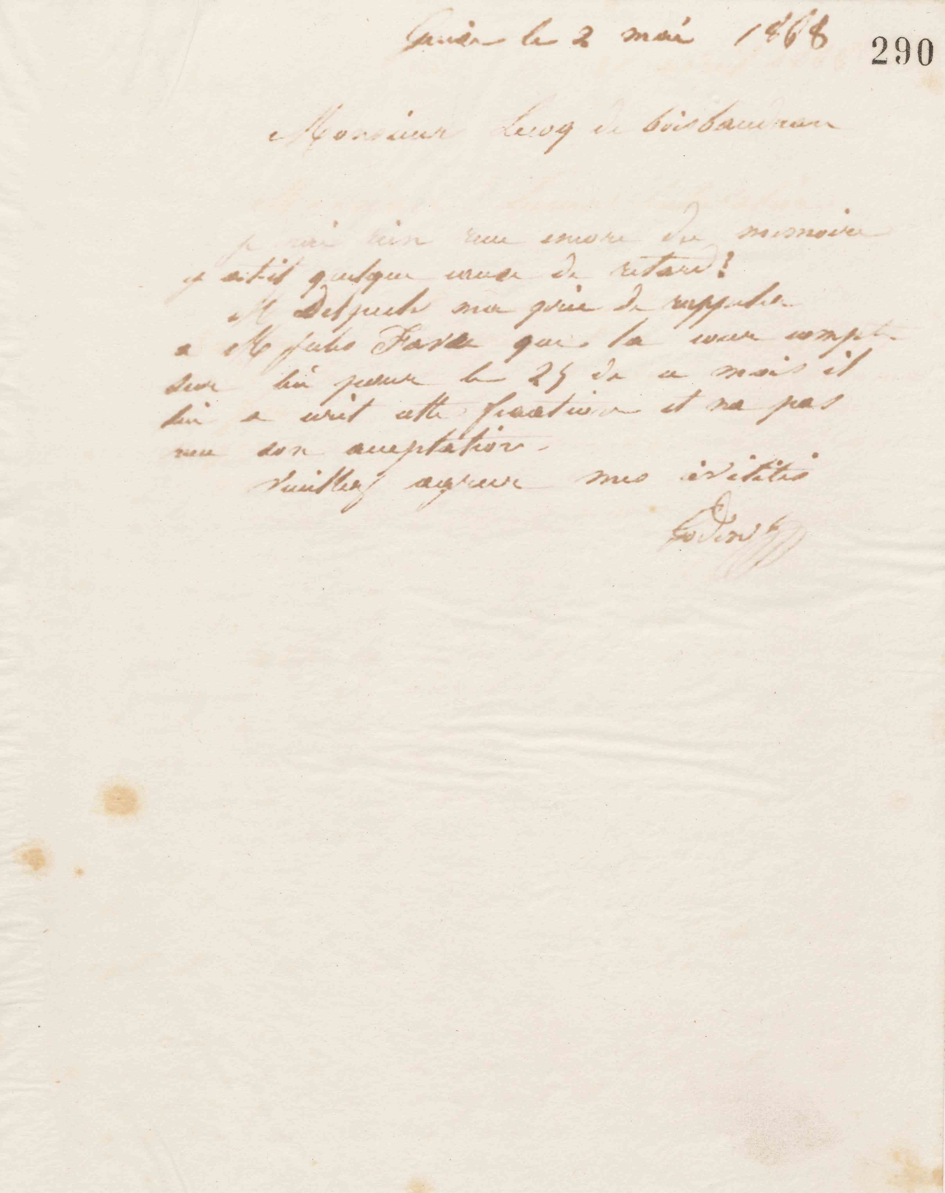 Jean-Baptiste André Godin à André Lecoq de Boisbaudran, 2 mai 1868
