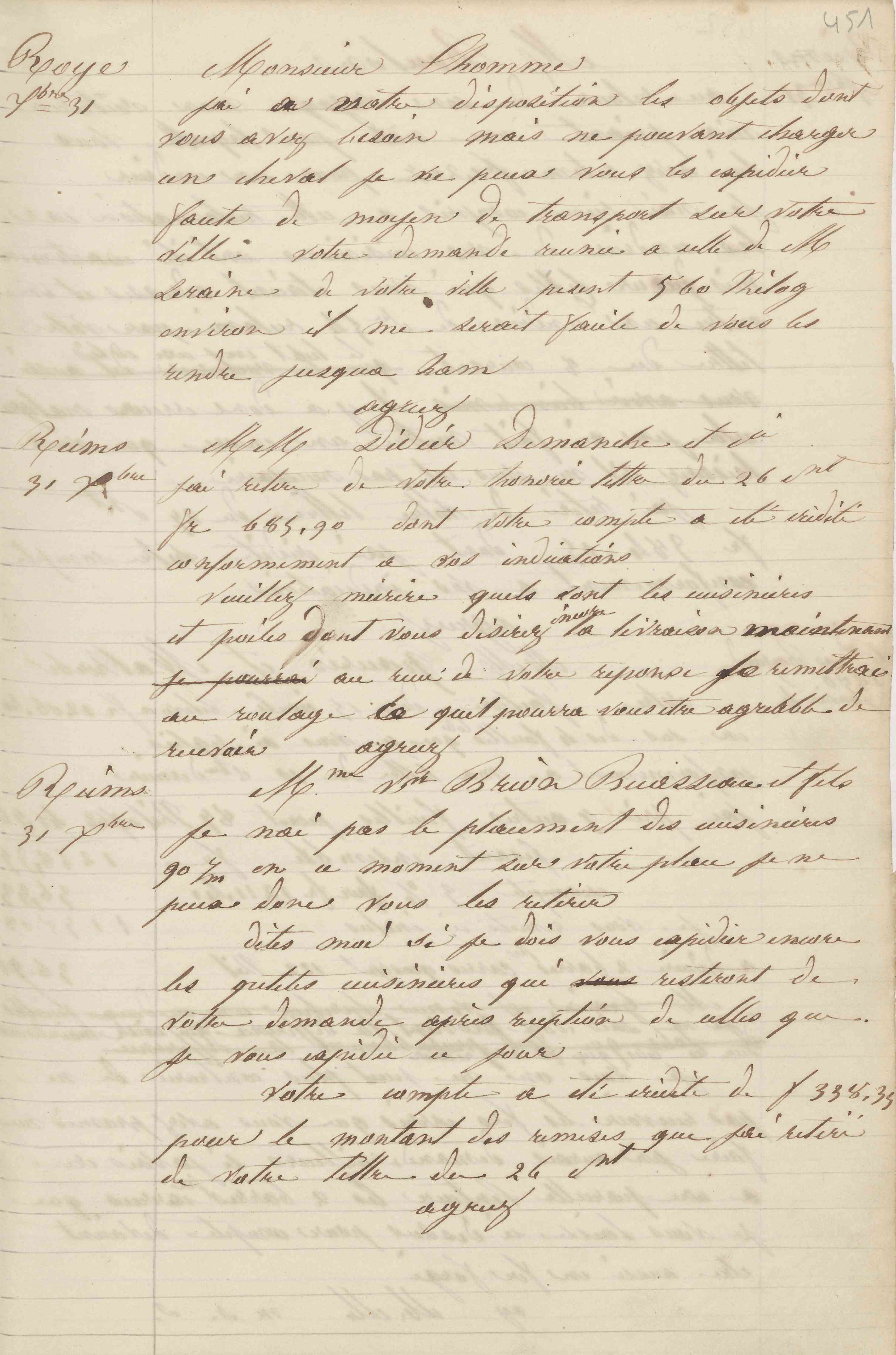 Jean-Baptiste André Godin à madame veuve Brion-Bécasseau et fils, 31 décembre [1849]