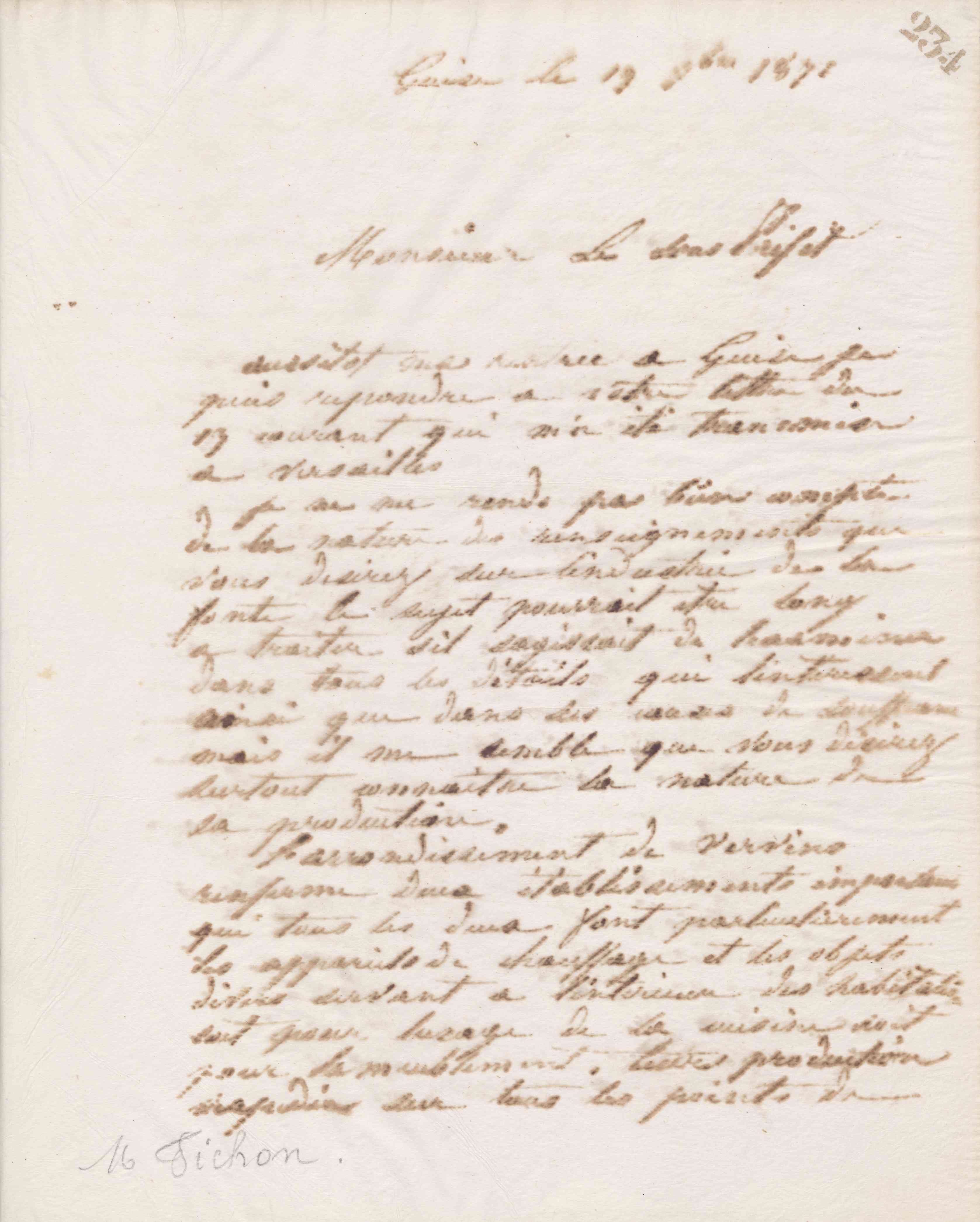 Jean-Baptiste André Godin à Étienne Pichon, sous-préfet de Vervins, 19 septembre 1871