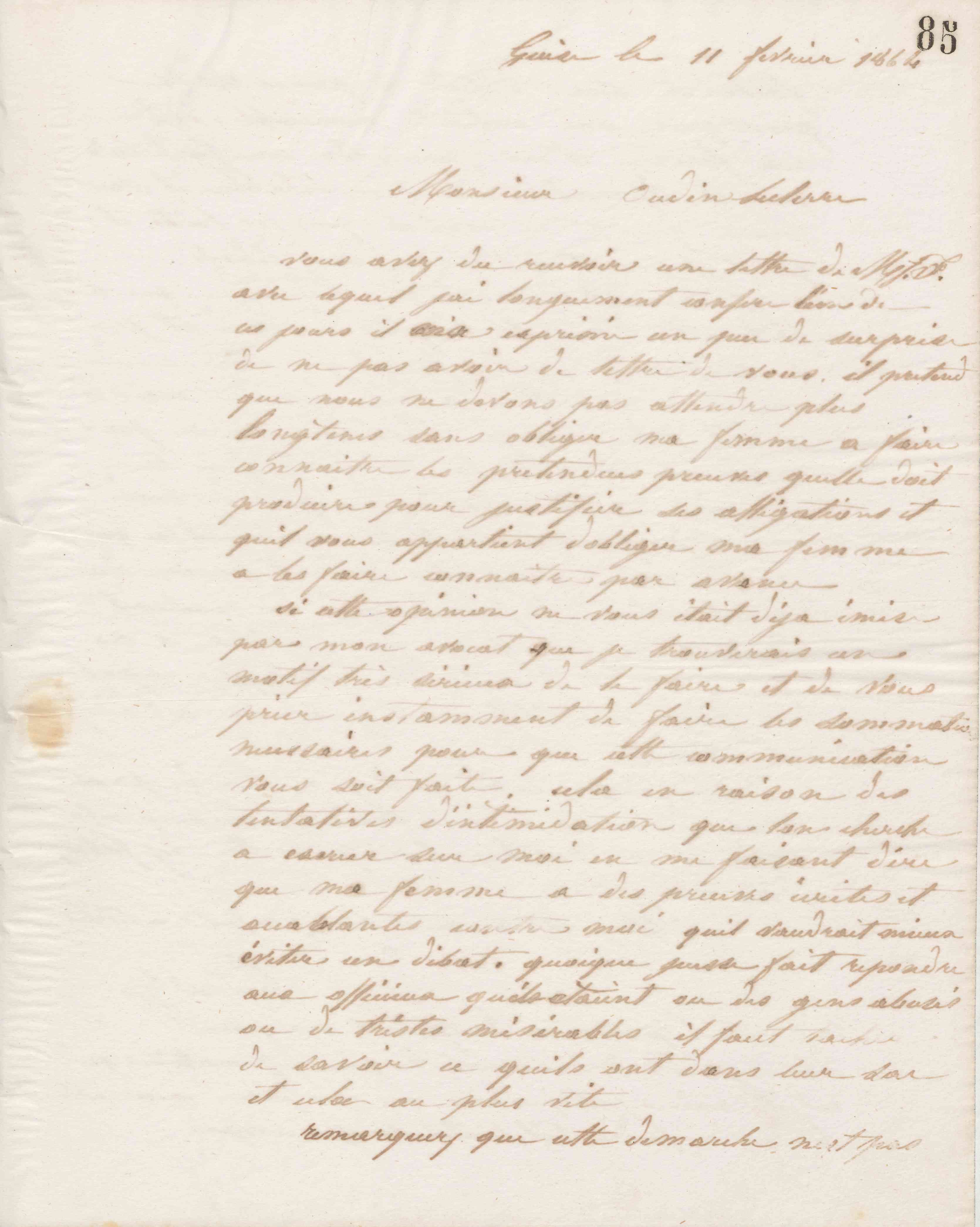 Jean-Baptiste André Godin à Louis Oudin-Leclère, 11 février 1864 Jean-Baptiste André Godin à Louis Oudin-Leclère, 11 février 1864