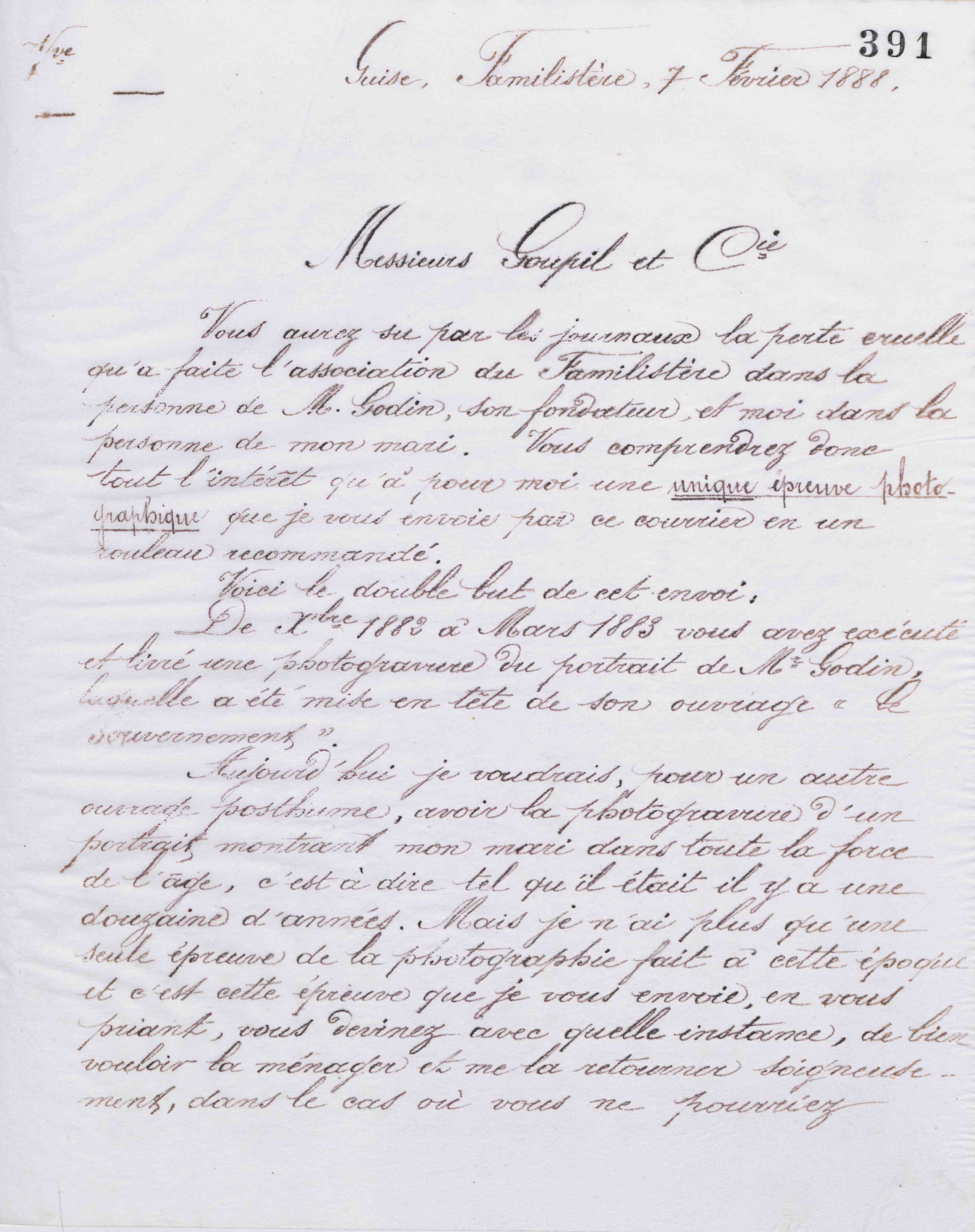 Marie Moret à Goupil et Cie, 7 février 1888