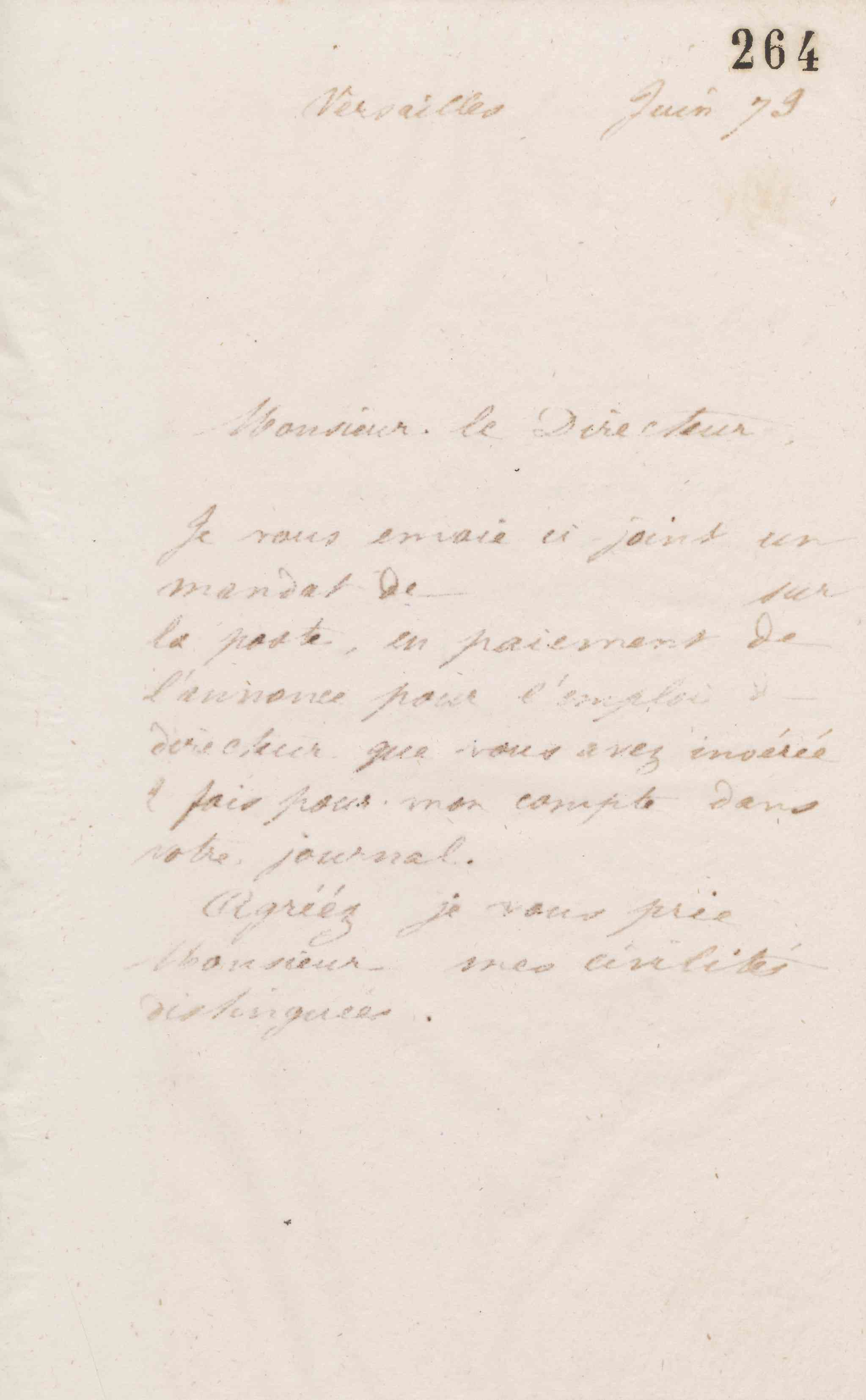 Jean-Baptiste André Godin au directeur d'un journal, vers le 9 juin 1873