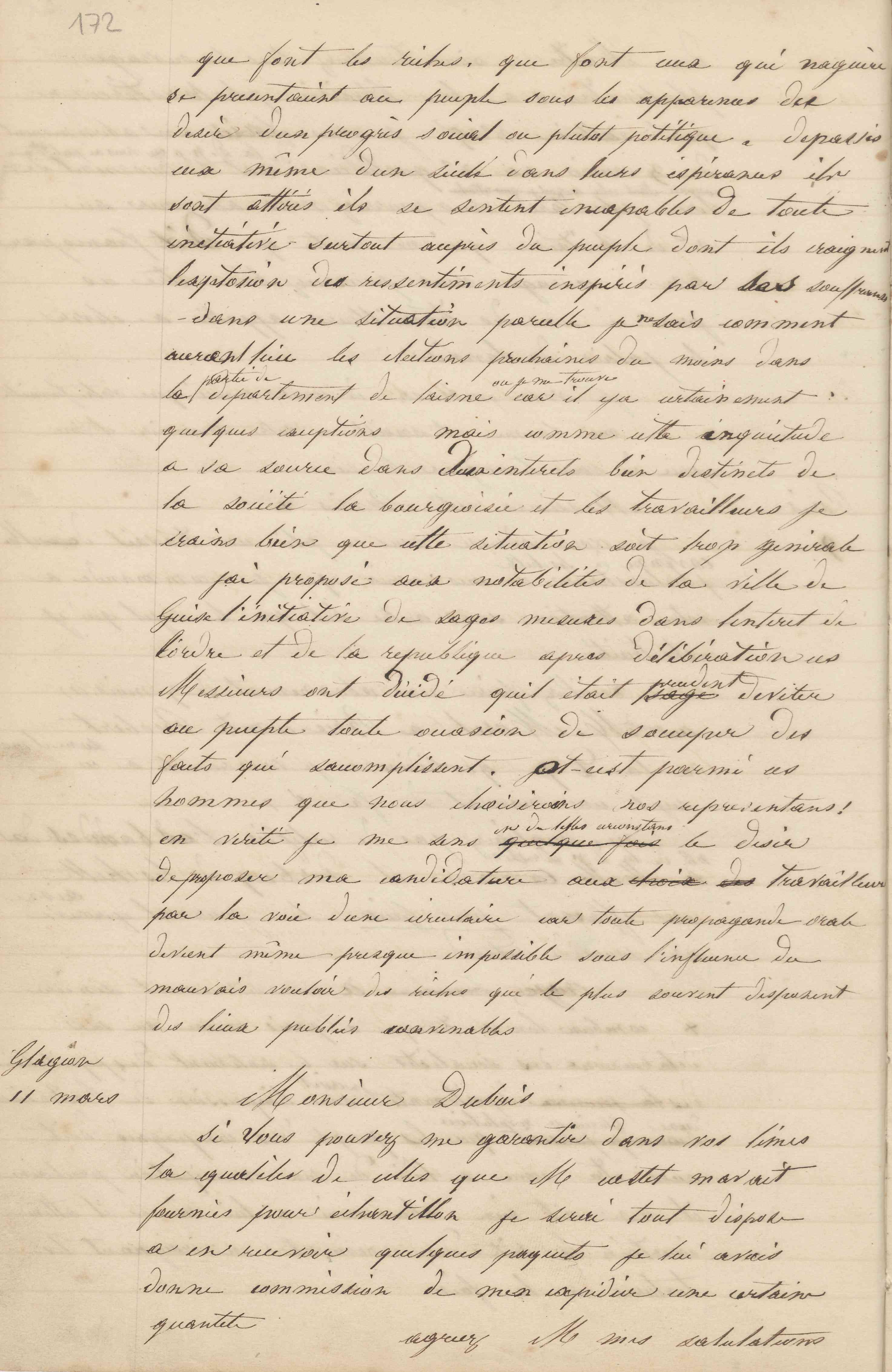 Jean-Baptiste André Godin à monsieur Dubois, 11 mars 1848